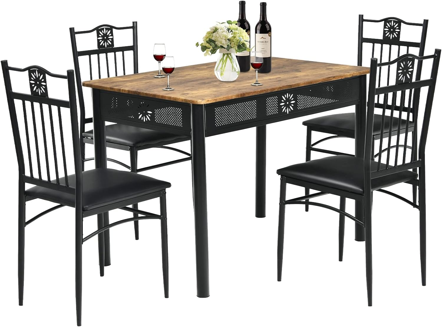Costway 5 Pieces Dining Table Set, Modern Kitchen Table Set for 4 Person, Rectangular Table W/ 4 Upholstered Chairs, Bistro Table Set for Home, Coffee Shop & Restaurant (Coffee)