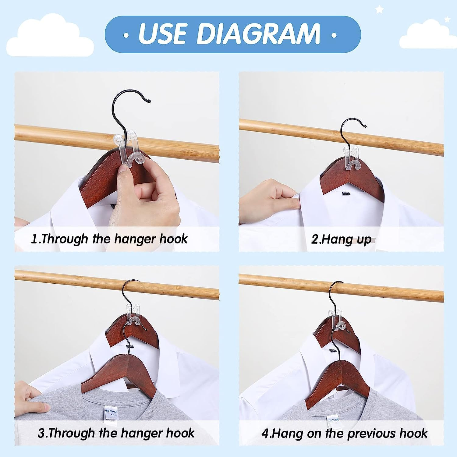 50 Pcs Mini Clothes Hanger Connector Hooks White Heavy Duty Closet Organizer Space Saver Plastic Extenders Accessory Cascading Connection Shirt Wardrobe - White image number 4