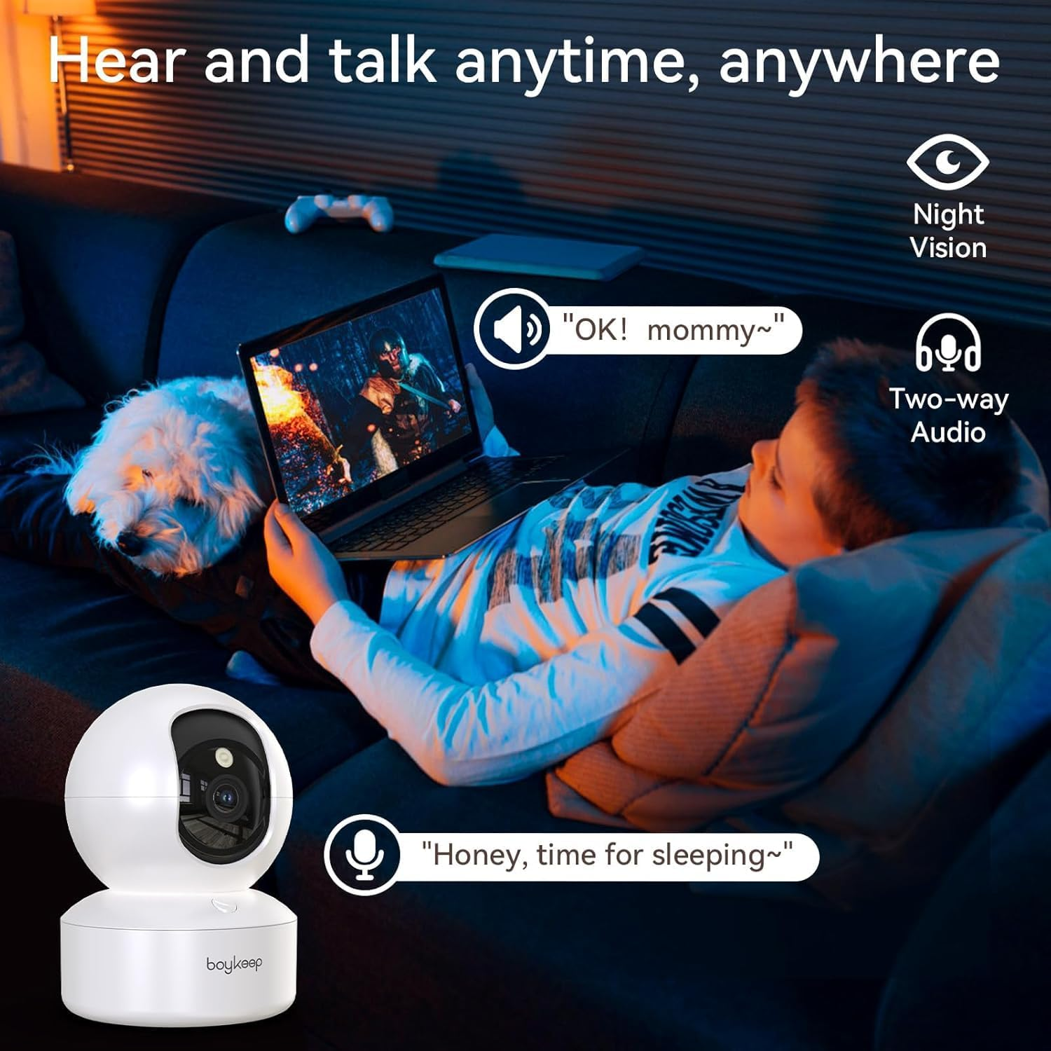 Boykeep Pet Camera 2K, Dog Camera with Phone App, Indoor Camera, Motion Detection & Tracking, Color Night Vision, Baby Monitor, 2-Way Audio, 5G/2.4Ghz Wi-Fi, Cloud&Sd, 12S Free Cloud Storage image number 4