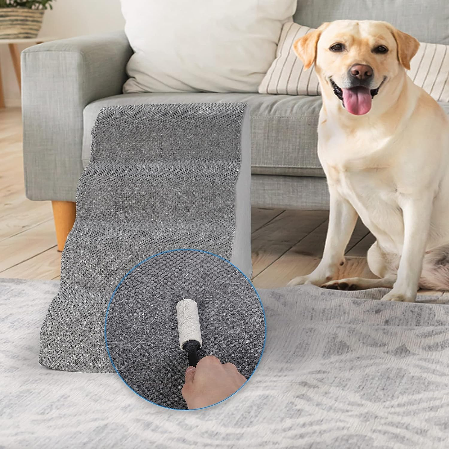 4 Steps Dog Stairs for Bed/Couch, LIANTRAL Pet Stairs with Durable High Density Foam & Washable Cover and Pet Hair Remover Roller, Reduces Stress on Animal Joints image number 4