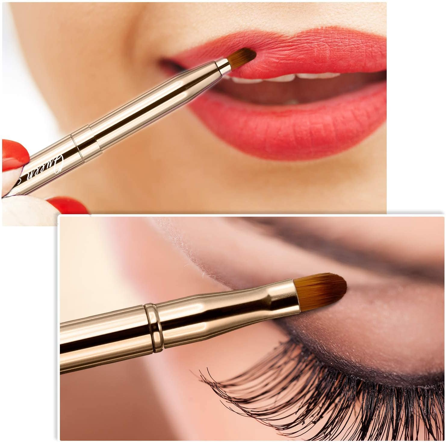 Retractable Eyebrow Eyelash Lip Brush Makeup Brush Double-Sided Soft with Cap Concealer Eyeliner for Travel Cosmetic Brushes, Gold Color - Dual End Retractable Brushes Gold image number 5