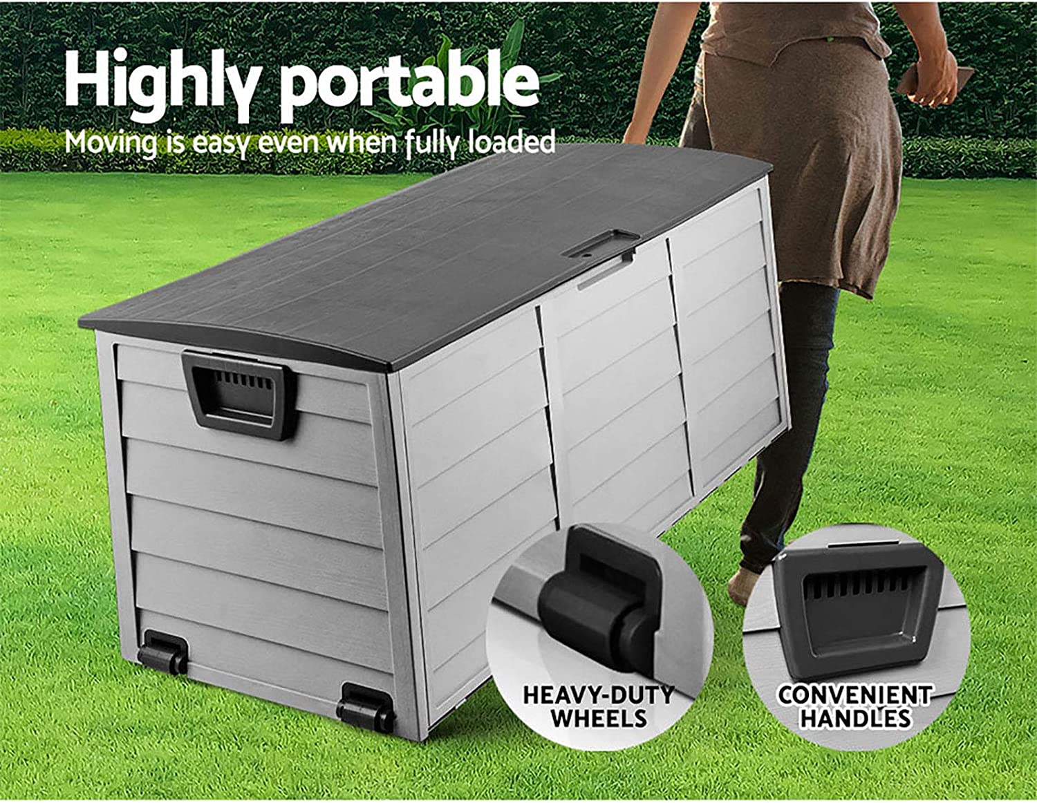 Gardeon Outdoor Storage Box Container Cabinet Bench, 290L Large Lockable Tool Toy Deck Boxes Chest Garden Shed Storages Ottoman Chair Seat Patio Indoor Furniture, with Wheels Handles Black image number 6