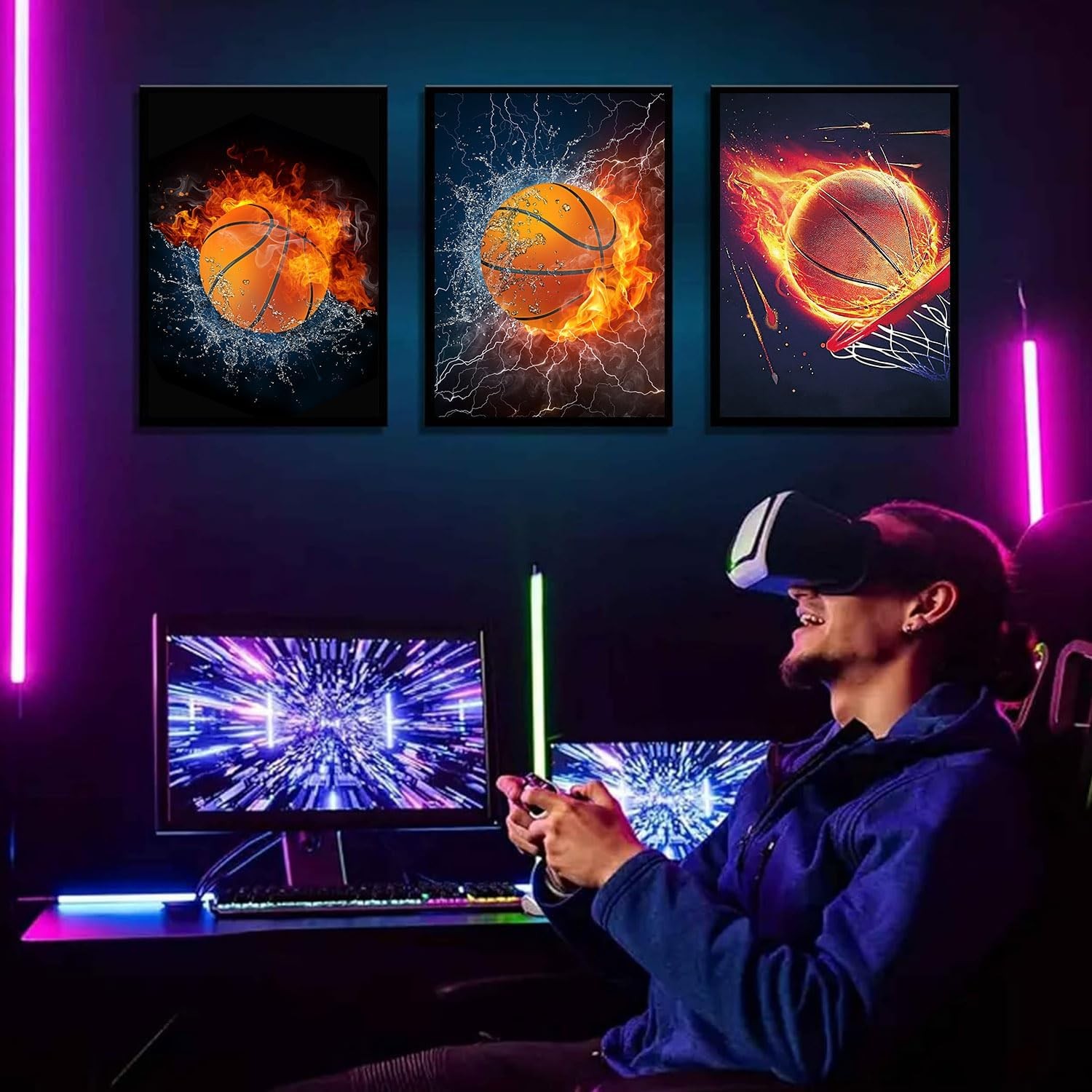 Canvas Wall Art - Basketball Sport Art, Motivational Poster Set of 3, 12X16 Inch Unframed for Boys Room, Gym, Teenage Boy Room Decor Gift image number 1