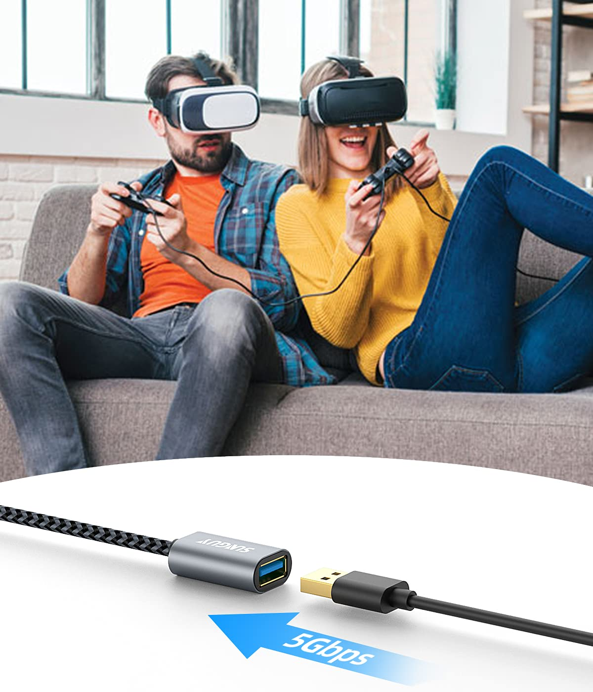 SUNGUY USB Extension Cable, 0.5M USB 3.0 Extension Cable 5Gbps Super Fast, Short USB a Male to a Female Extension for Card Reader, Keyboard, Printer, Scanner, Camera Etc. - Gray image number 4