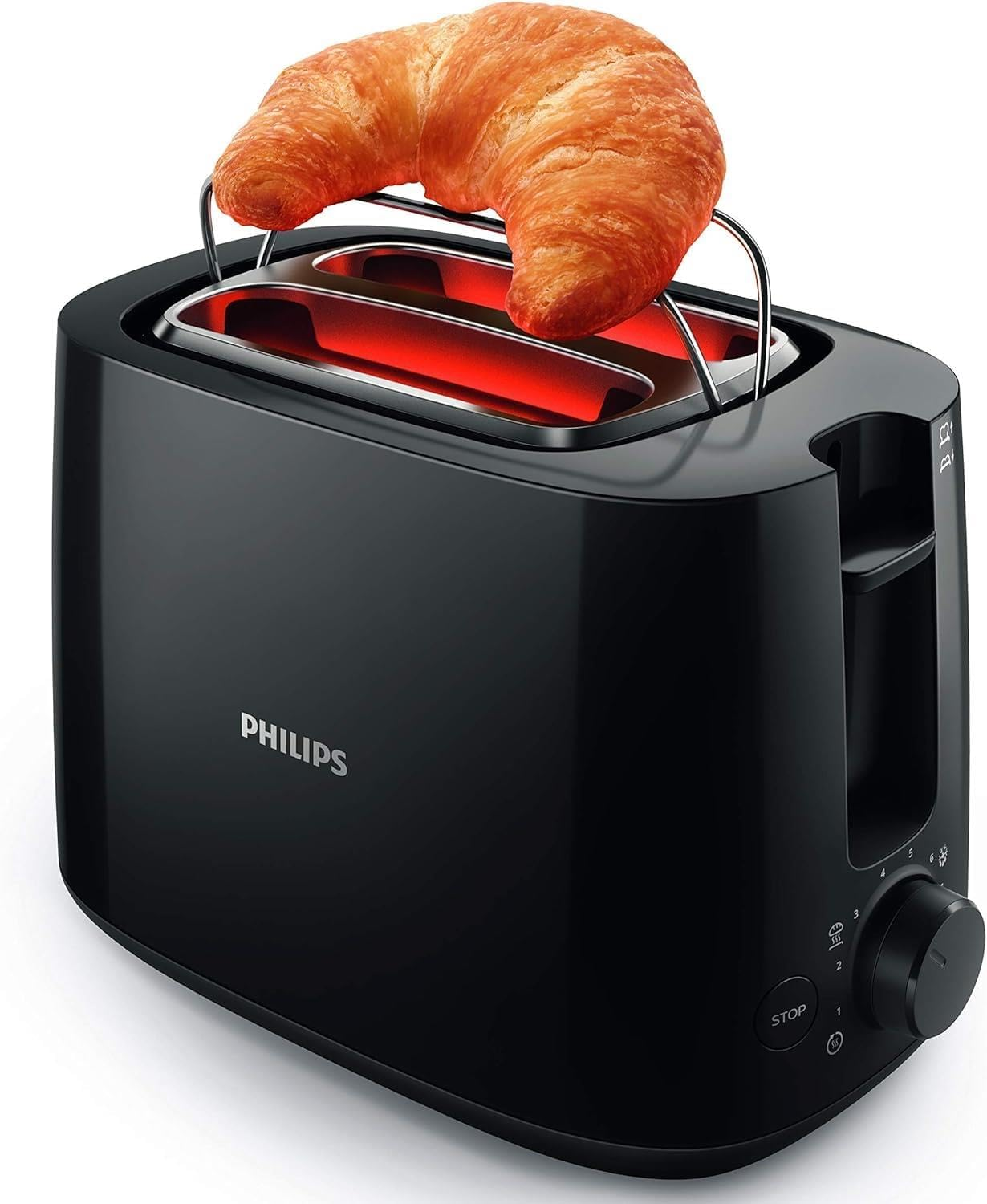 Philips Toaster - 2 Toast Slots, 8 Levels, Bun Attachment, Defrost Function, Lift Function, Automatic Shut-Off, Black (HD2581/90) - Black image number 5