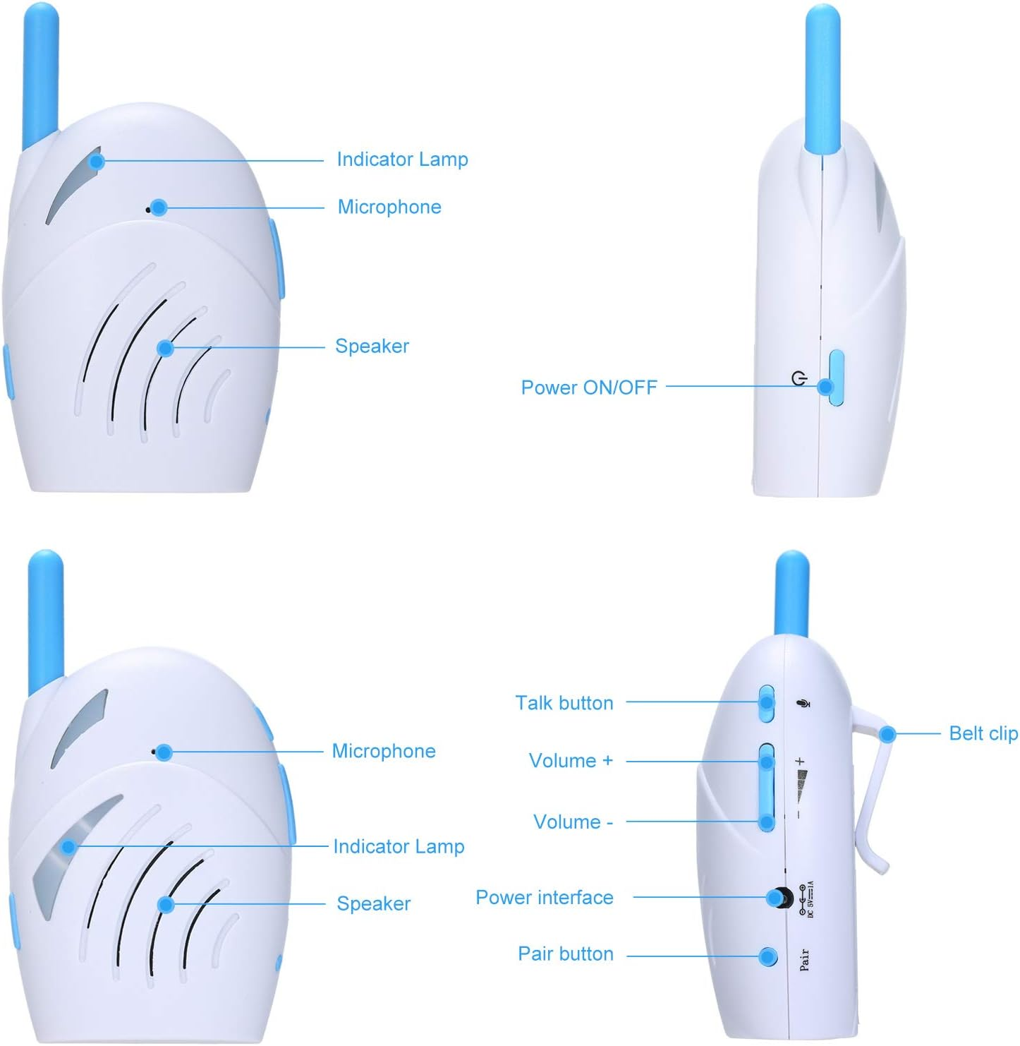 Portable 2.4Ghz Wireless Digital Audio Monitor, Crystal Clear Cry Detector, up to 250M Range image number 6