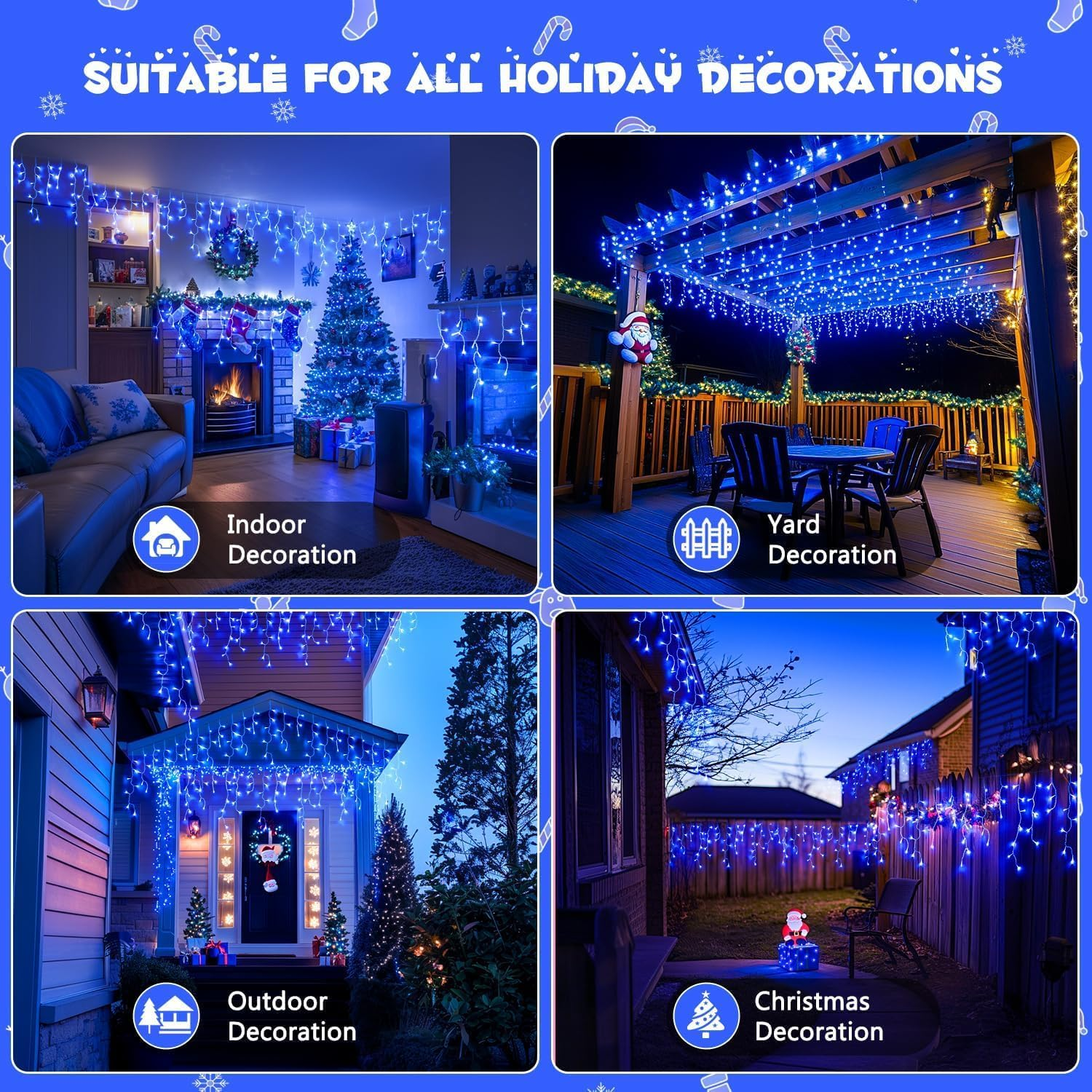 Icicle Christmas Lights Outdoor,400Led Icicle Light outside 10M Christmas String Lights Plug in LED Christmas Lights Waterproof Twinkle Lights Indoor Fairy Light Blue House Decor Christmas Decorations