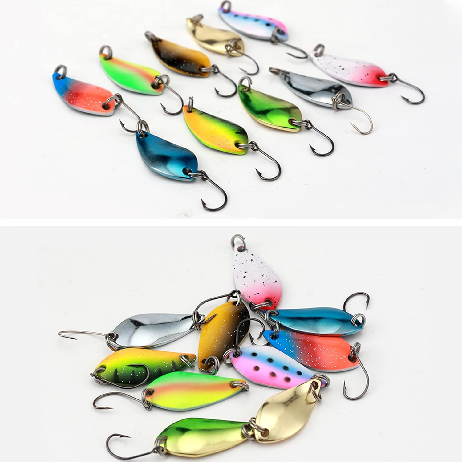 Fishing Spoon Lure Set Metal Baits for Trout, Char and Perch Fishing with Tackle Box (10Pcs) image number 1
