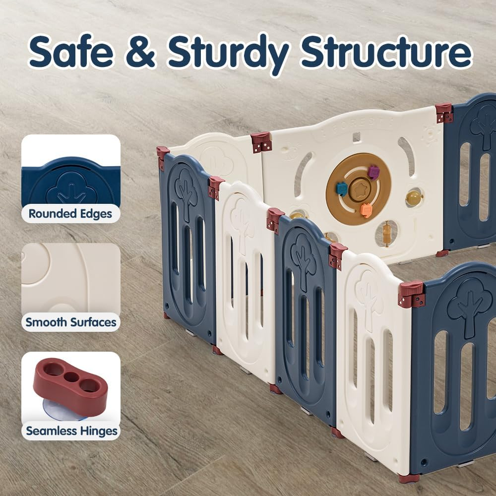 Playpals Foldable Baby Playpen, 20 Panels Baby Play Pen for Babies and Toddlers, Indoor Outdoor Kids Activity Centre, Safety Play Yard with Adjustable Shape for Toddlers(Blue + White) image number 5