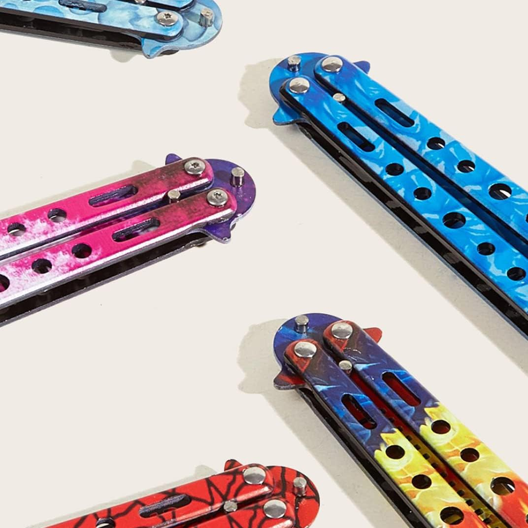 Butterfly Knife Comb,Stainless Steel Comb Trainer Unsharpened Slice Butterfly Training Comb for Beginner Aqua Blue - Colorful image number 2