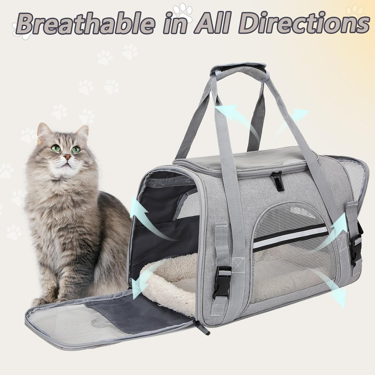 APKOL Cat Transport Box, Foldable Cat Transport Box with Shoulder Strap, Cat Transport Bag, Dog Transport Boxes, Cat Basket, Cat Carry Bag for Cats, Small Dogs, Puppies (Grey, Medium)