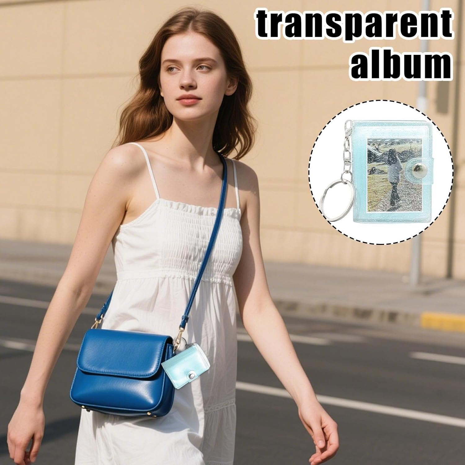 Mini Photo Album Keychain - 24-Pockets Mini Photo Album | Clear Portable Bag Pendant - for Kids Adults Men Women Birthday Wedding School Backpack - Blue image number 3