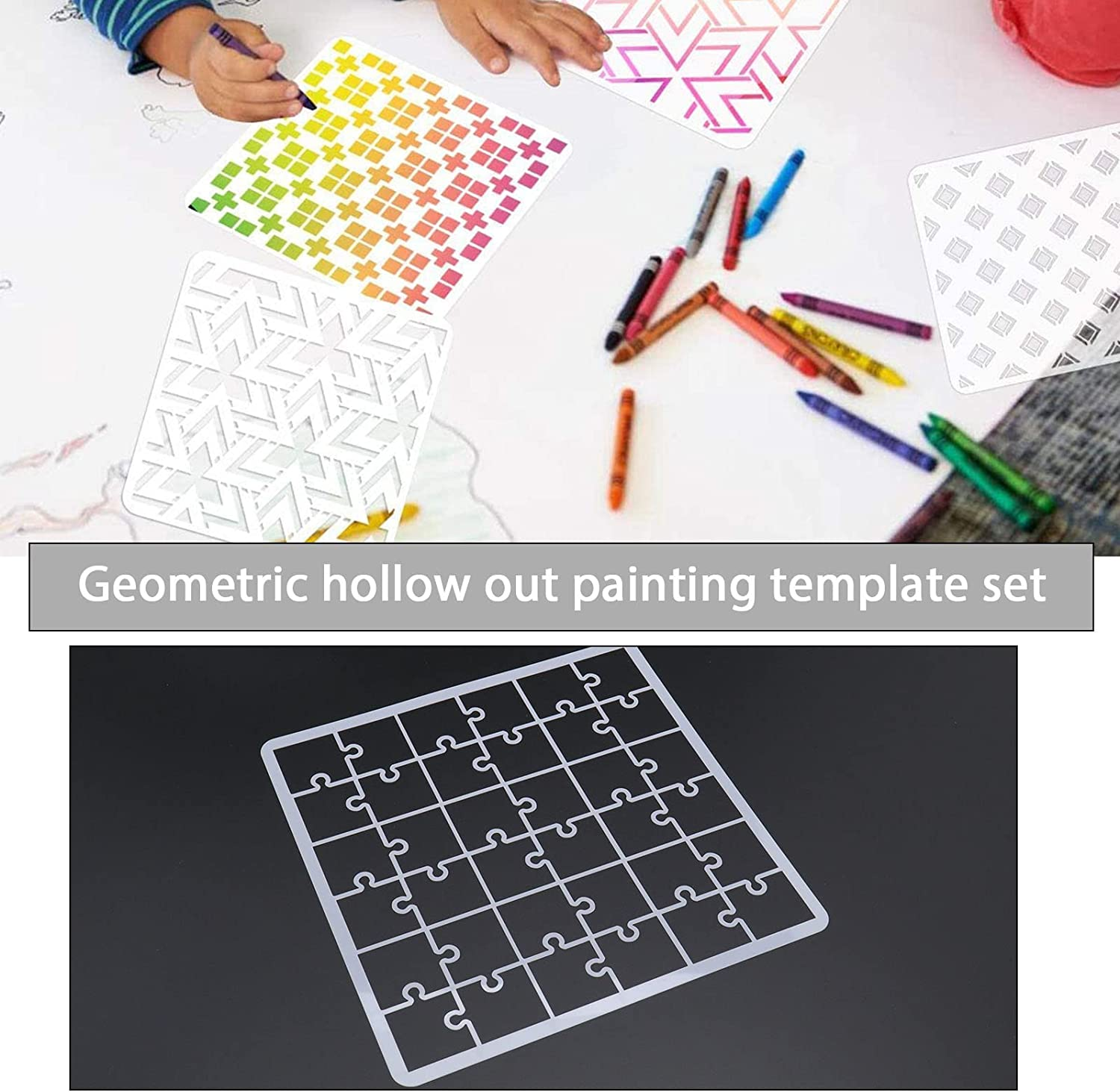 Emsea 16PCS Geometric Stencils Painting Templates Set for Scrapbooking Tile Furniture Wall Floor Decor Craft Drawing DIY Art Supplies 20X20Cm image number 2