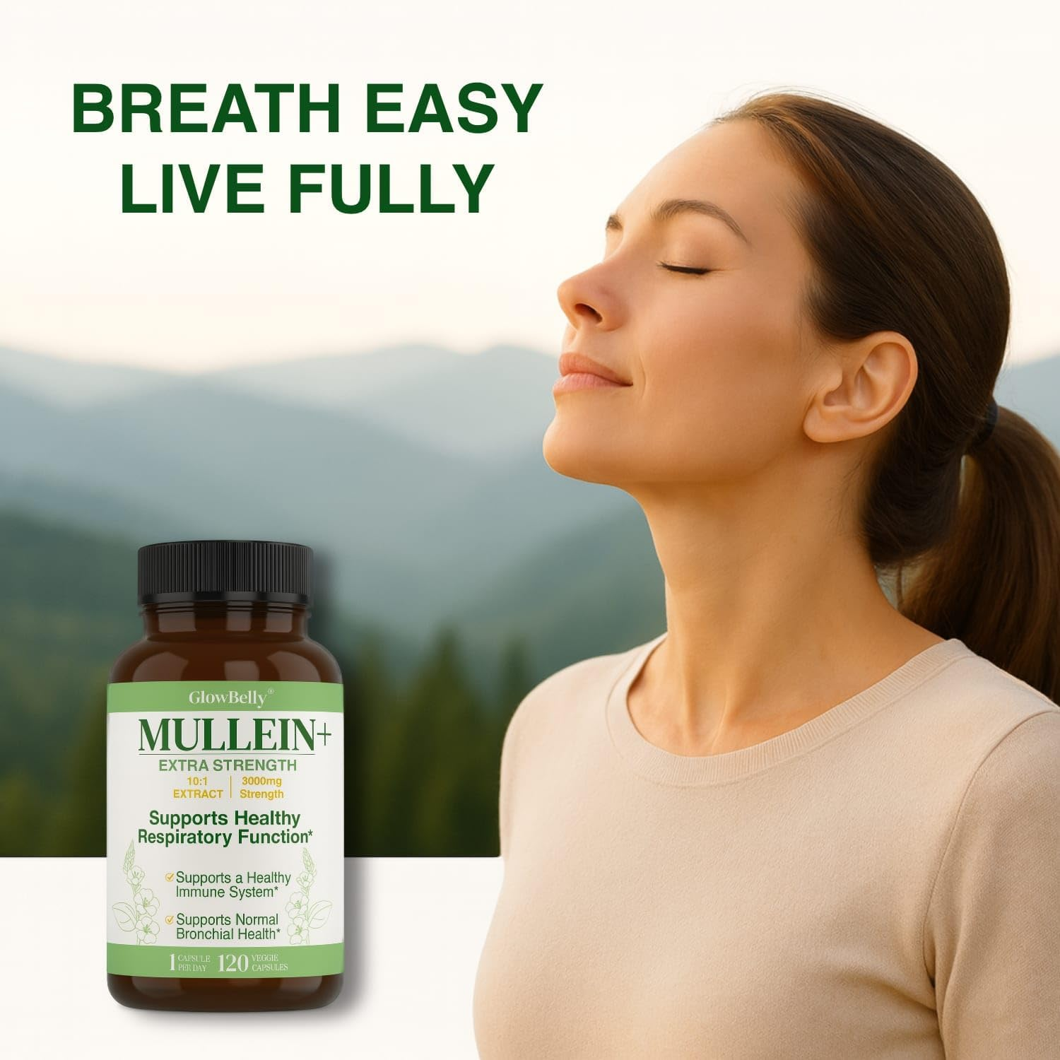 Extra Strength Mullein Leaf 10:1 Extract | 3000Mg Equivalent | 1-A-Day Formula | 120 Vegan Capsules | Non-Gmo, Gluten-Free Herbal Supplement by Glowbelly image number 1