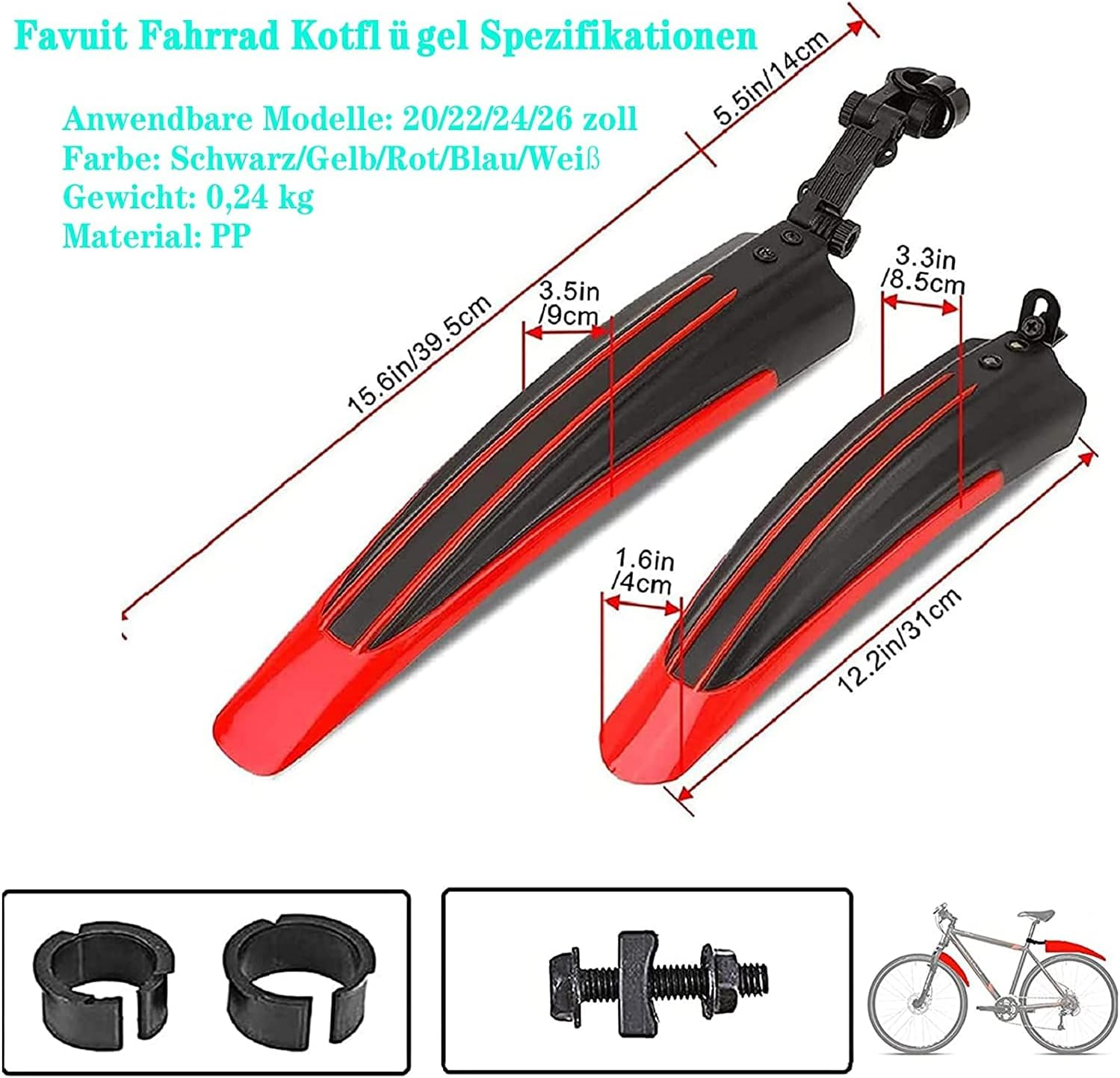 Bike Mudguard Set Bicycle Fender Mountain Front & Rear Mud Guard Universal Mudguard Bike Cycling Tires Fenders Full Cover Thicken Widen Adjustable Bike Mudflap Fit for 20/22/24/26 Inch MTB Road Bike image number 3