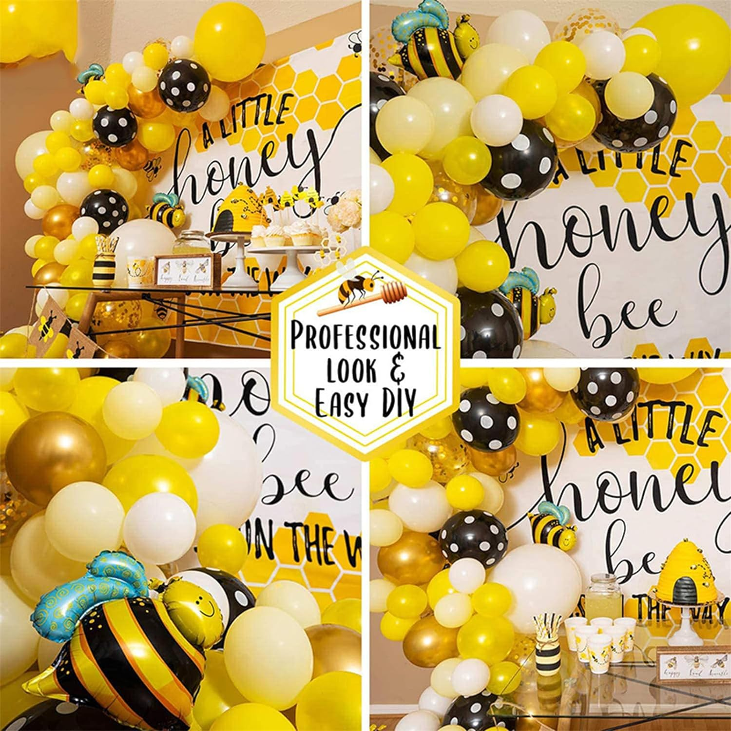 Bee Balloons Garland Kit 113Pcs Yellow Black White Balloons Bee Foil Balloons Bumble Bee Balloons for Birthday Party Decorations Supplies image number 2