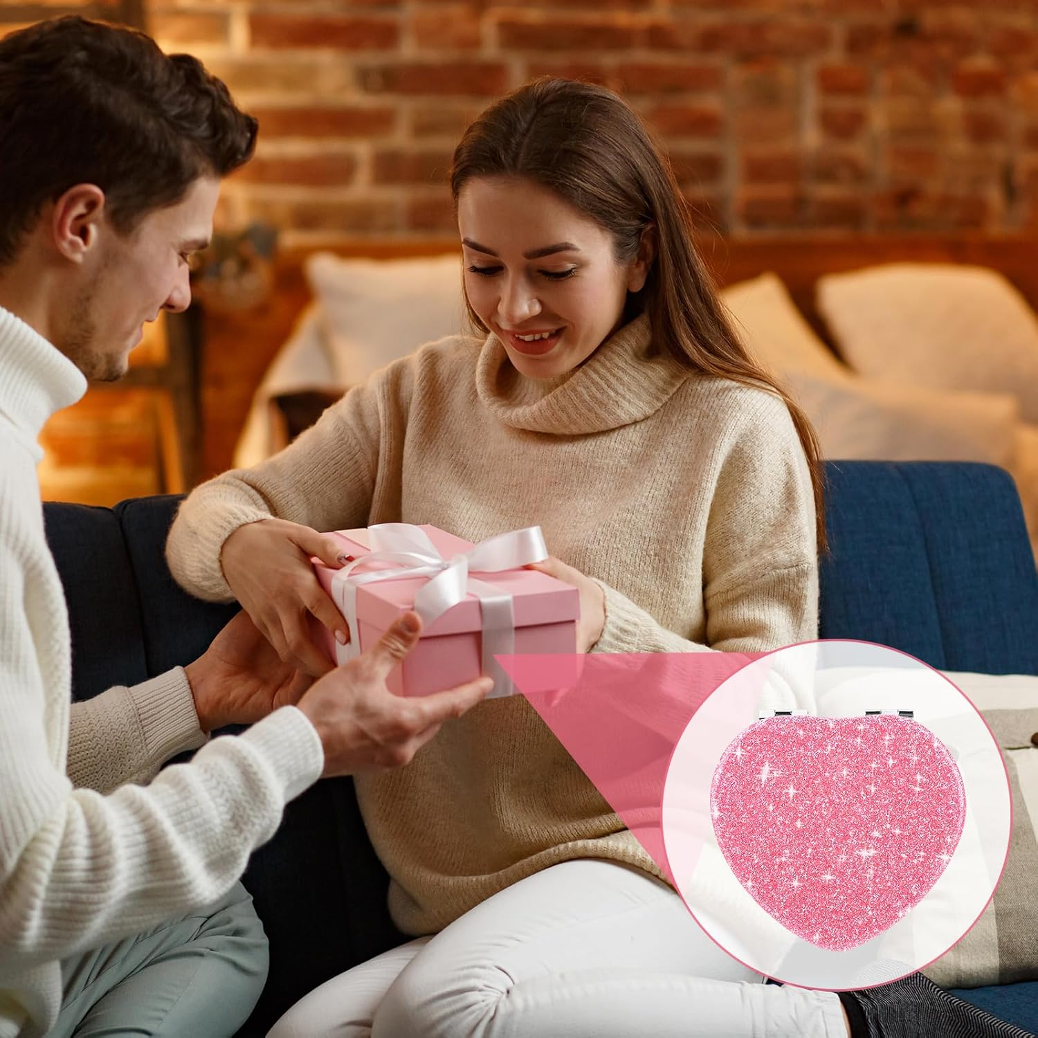 Heart Shaped Compact Folding Mirror Mini Travel Portable Vanity Mirror for Purse Cosmetic Mirror Double Sided Glitter for Women Handbag Wallet Office In image number 5