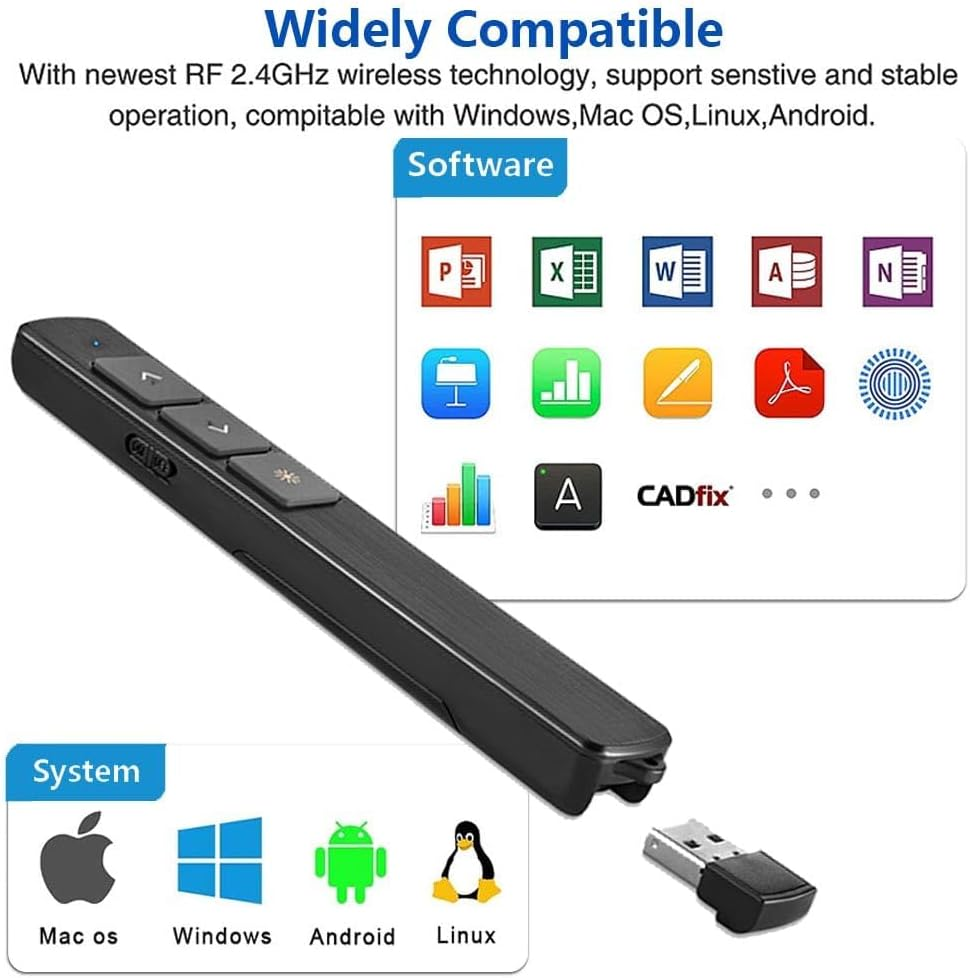 Presentation Clickers for Powerpoint Remote,100M Wireless Presenter Remote PPT Powerpoint Clicker,2.4Ghz Presentation Pointer Slide Advancer for Mac Computer Laptop image number 1
