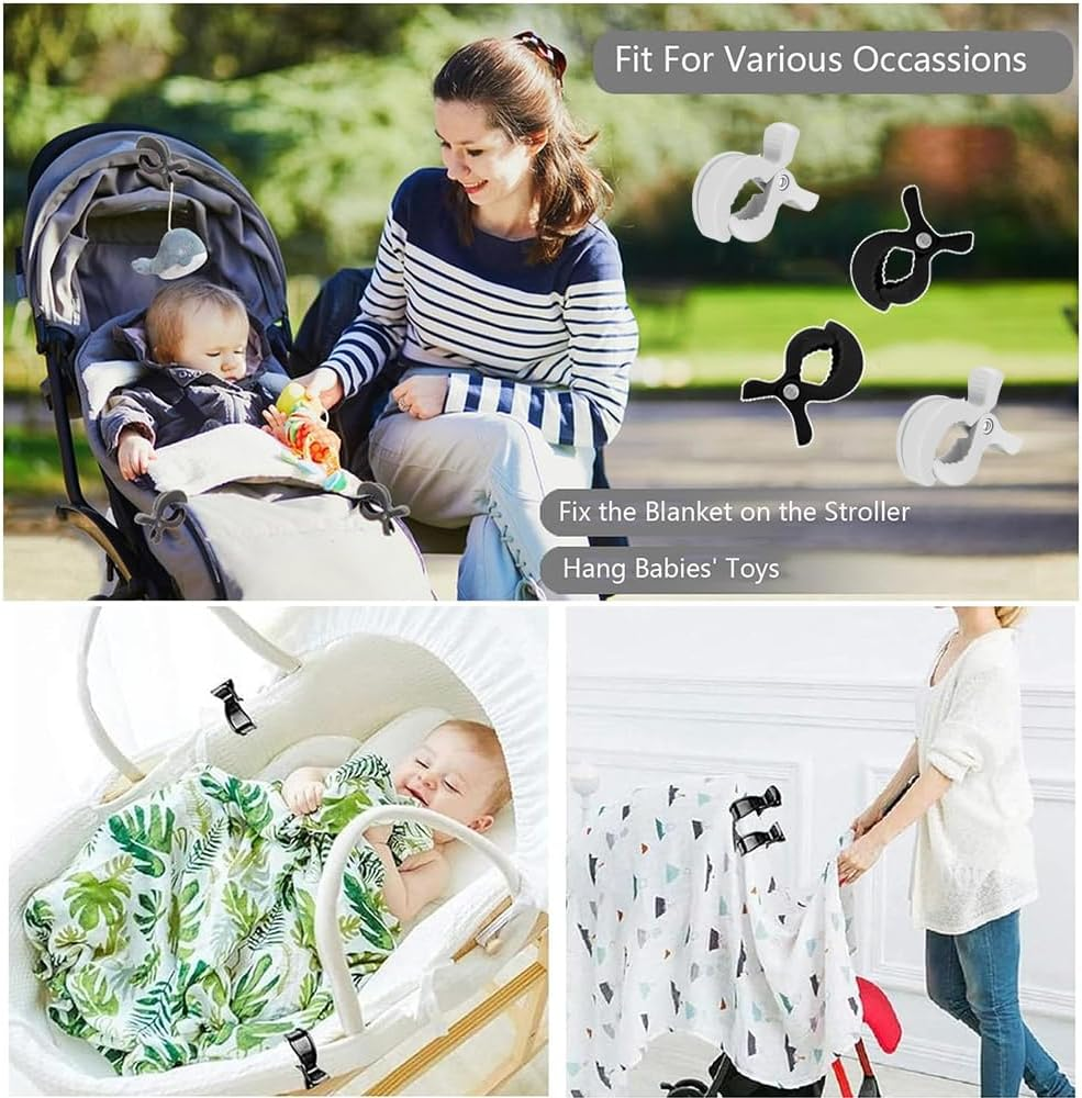 Stroller Pegs to Hook Muslin Sun Shade to Canopy,8Pcs Stroller Pegs Clips,Car Seat Cover Clips, Nursing Cover,Plastic Universal Clips, Blanket Clamp, Stroller Clips Buggy Accessory (Black) image number 2
