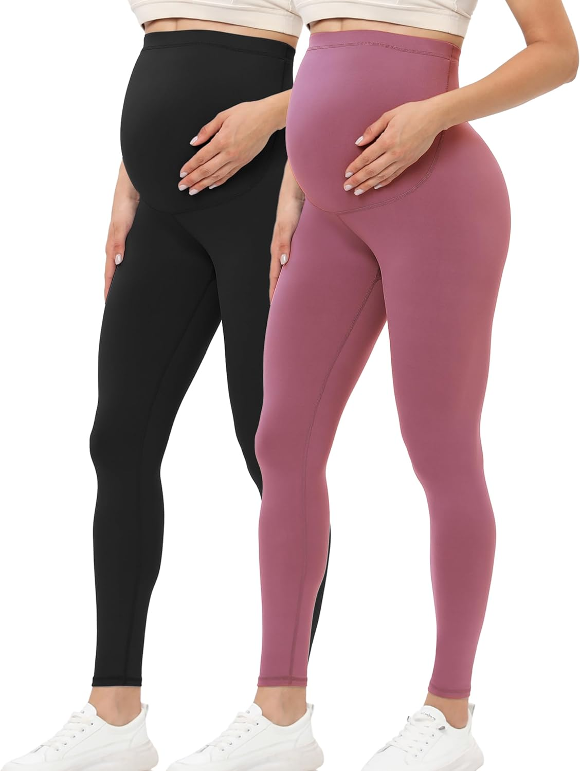 Buttergene Women'S Maternity Leggings over the Belly Pregnancy Active Wear Workout Yoga Tights Pants, 2Pack