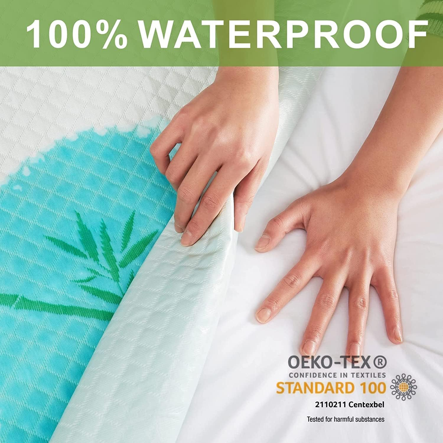 Forzzz Double Cooling Bamboo Mattress Protector Upgraded Design 3-Layer - Waterproof Fitted Sheet Mattress Cover Hypoallergenic Premium Quality Soft Pad Protects from Dust, Allergies image number 4