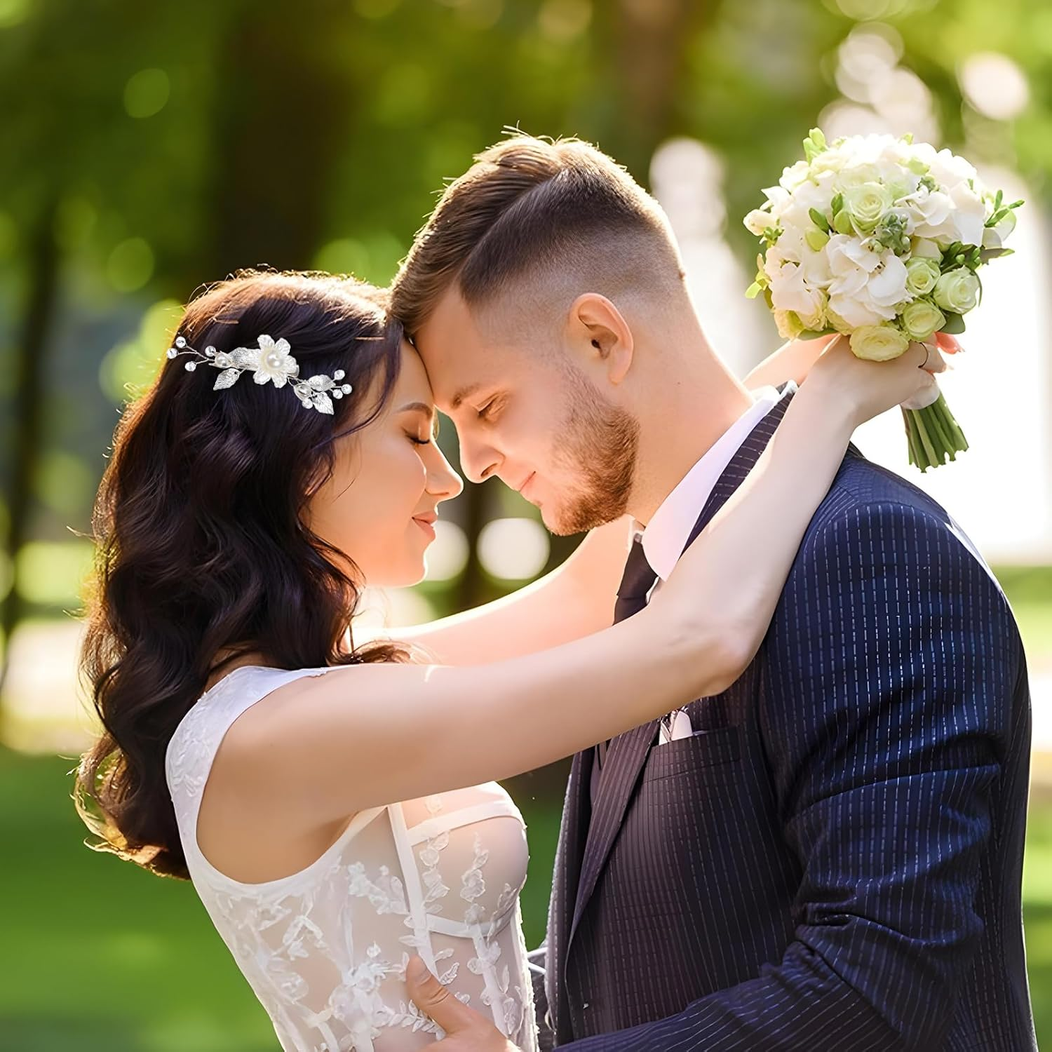 Pack of 2 Silver Flower Pearl Bridal Hair Accessories, Silver Hair Pins Wedding, Hair Accessories for Women and Girls image number 1