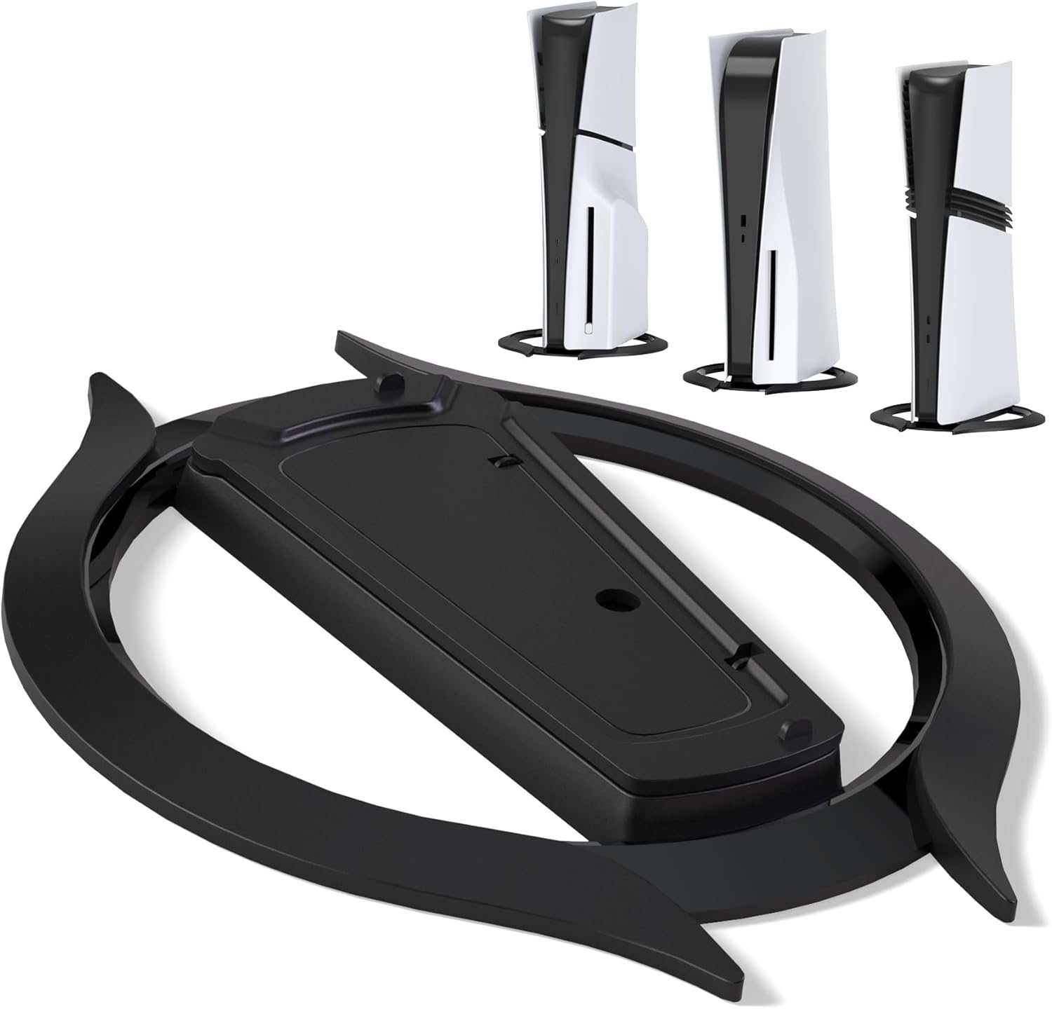 Playvital Vertical Stand for Ps5/Slim/Pro/Standard Console Disc & Digital, Space-Saving Holder Base Accessories for Ps5/Pro/Slim with Anti-Slip Pads, Enhanced Stability - Black