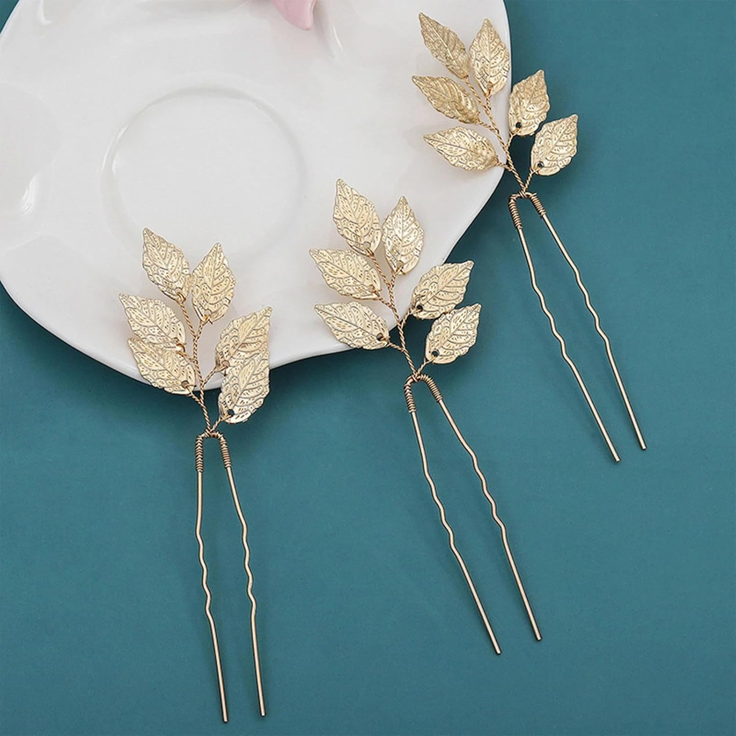 Dinghaole 3Pcs Golden Leaf Hair Clip Wedding Accessory - Elegant U-Shaped Hair Clip, Women'S Decoration, Suitable for Brides to Give Gifts, Dances, Party Styling. image number 1