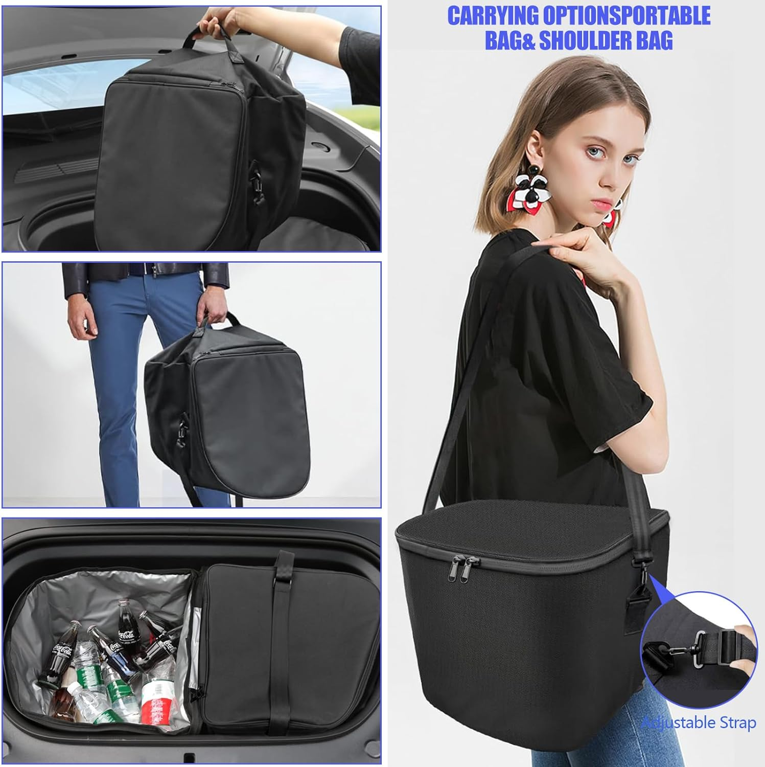 2024 Model 3 Highland Frunk Organizer, Car Cargo Organizer for Tesla Model 3 2017-2024, Front Trunk Insulation Cooler Bag, Portable Waterproof Container with Adjustable Strip - For Tesla Model 3 image number 3