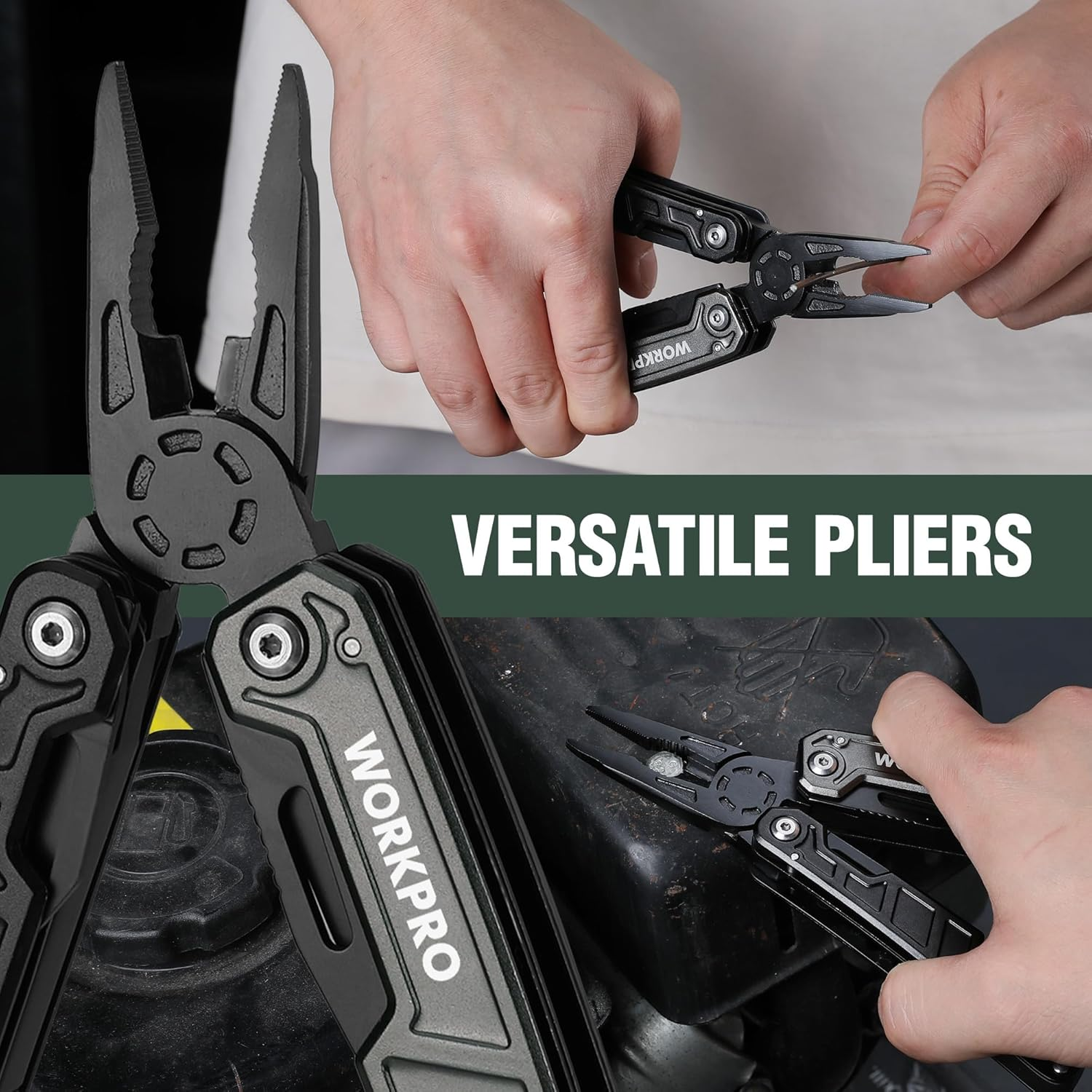 WORKPRO 11-In-1 Stainless Steel Multitool Pliers - EDC Multi-Tool with Safety Lock, Pocket Clip & Sheath - 220G Camping Knife, Screwdriver, Saw, Wire Cutter & Bottle Opener image number 4