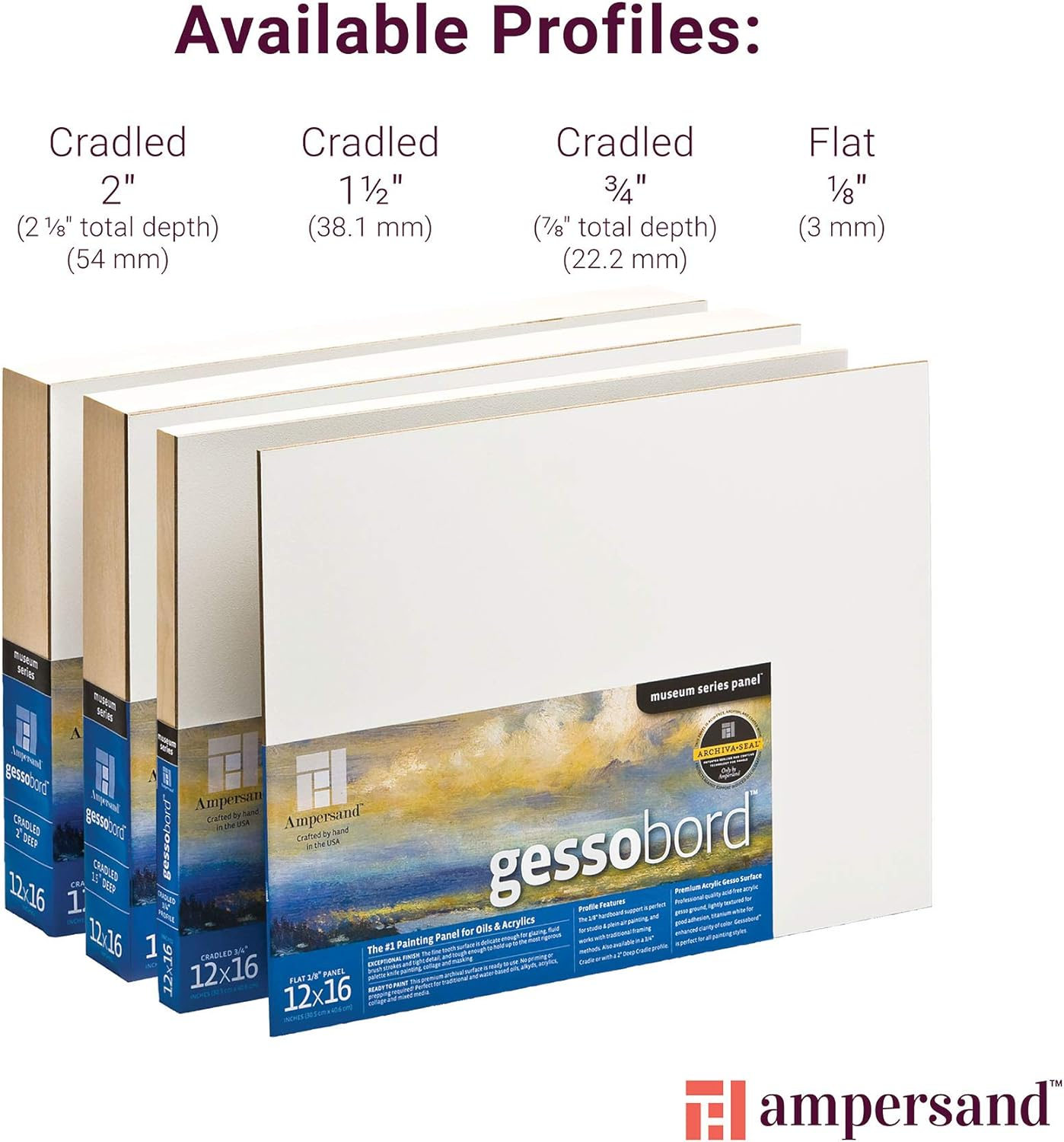 Ampersand Art Supply Gesso Wood Painting Panel: Museum Series Gessobord, 6" X 8", 1/8" Flat Profile, Pack of 3 image number 3