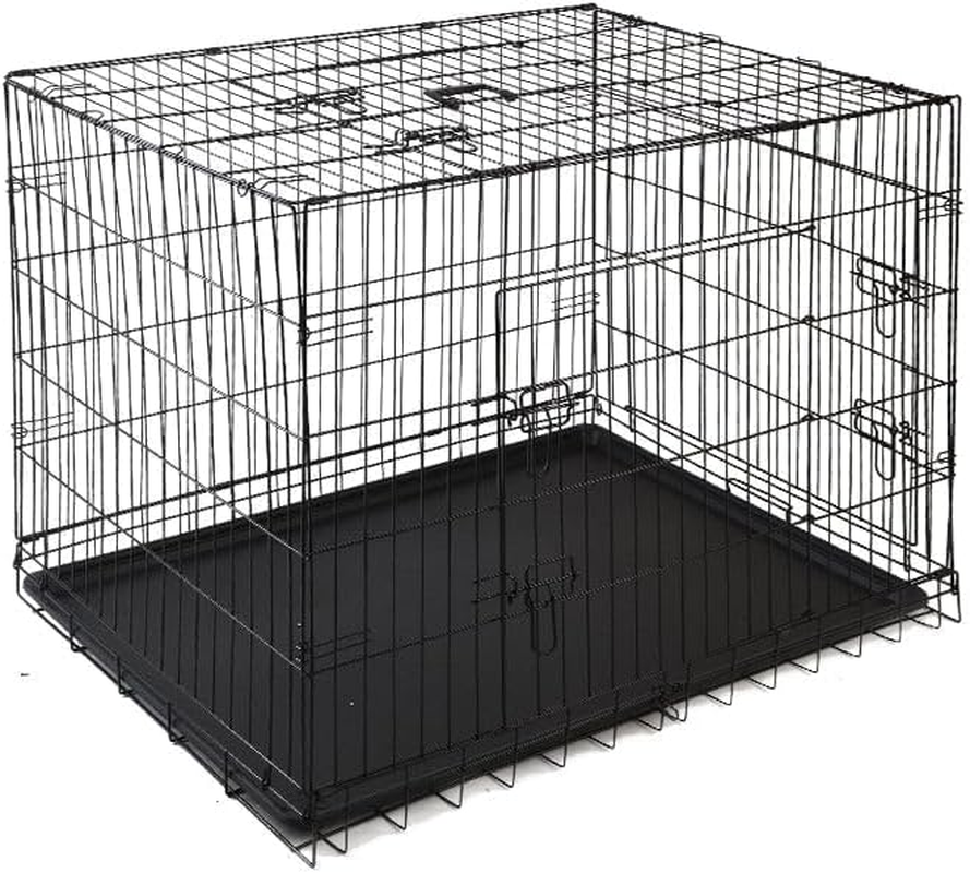 I.Pet Dog Crate Cage 48" Pet Kennel Crates Puppy Cat Fence House Outdoor Indoor Portable Carrier, Metal Wire with Triple Doors Lockable Foldable with Removable Tray and Handle - 36 Inch image number 4
