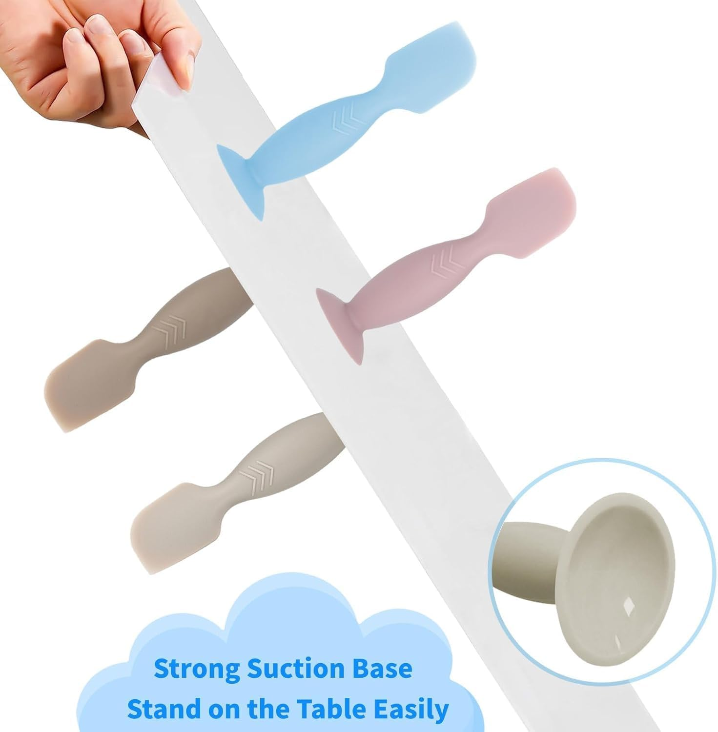 4 Pack Mini Baby Diaper Cream Spatula Applicator, Soft Silicone Baby Butt Paste Spatula Diaper Cream Brush with Suction Cup Base (Brown, Blue, Pink, Gray) image number 5