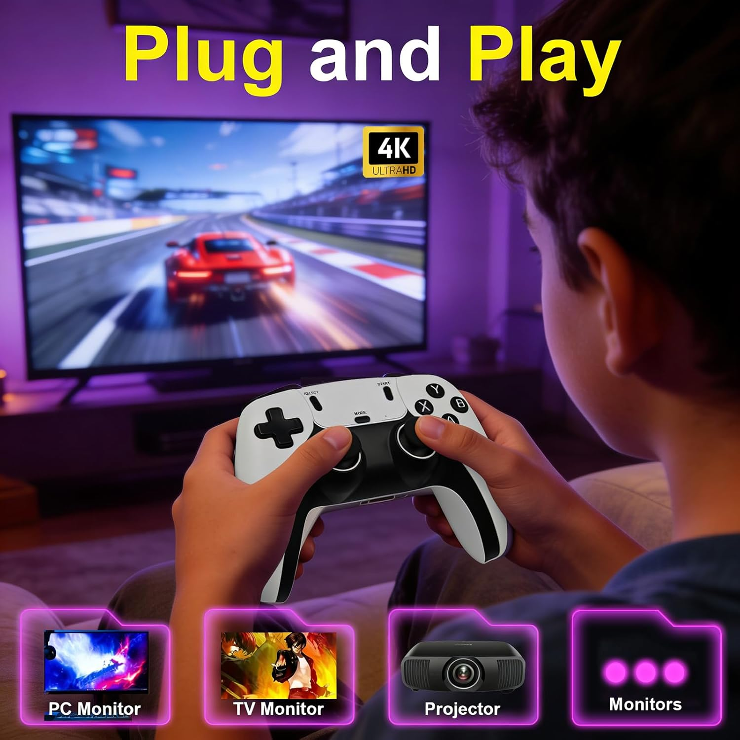 2025 Upgraded Retro Game Stick, 4K HDMI Classic Video Games, Built-In 23 Emulators, 40000+ Games, Plug and Play Video Gaming Stick with Upgrade Dual Controllers image number 3