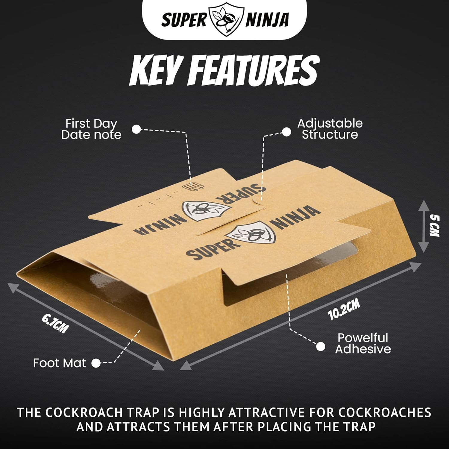 Super Ninja Cockroaches Killer - 12 Traps - Highly Effective and Ecological Cockroach Trap - User Friendly - up to 3 Months per Trap image number 3