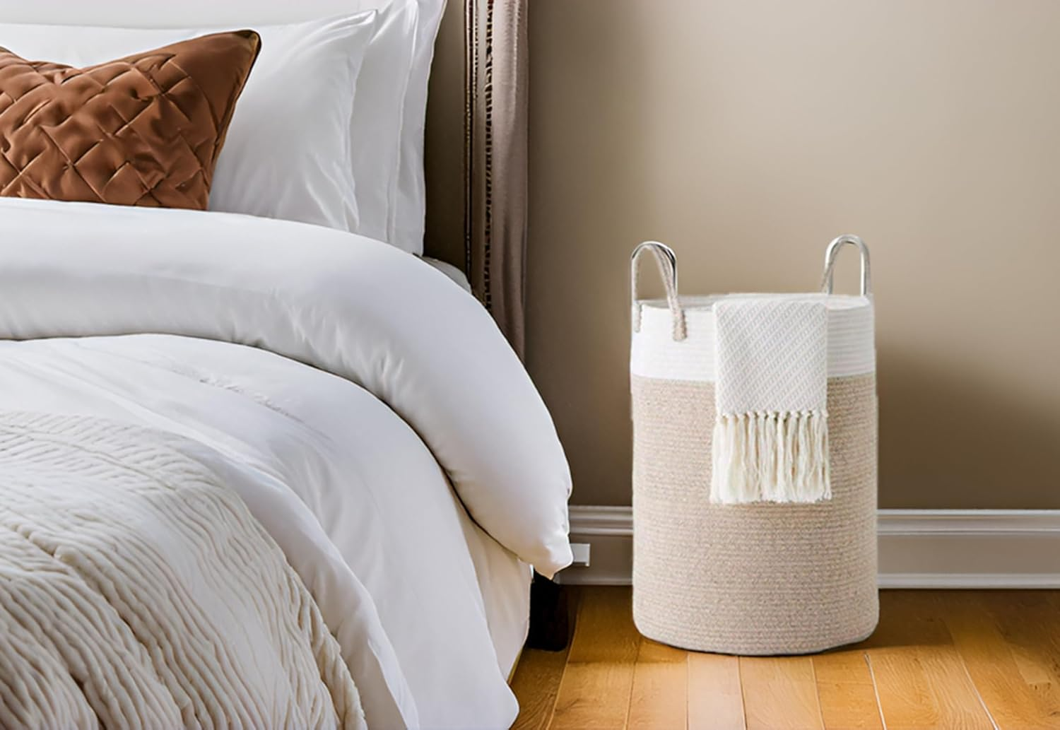 Cotton Rope Blanket Basket, Storage Baskets for Organizing Woven Laundry Basket & Nursery Hamper Large Basket for Blankets & Toy Basket, Collect Objects, Toned Brown image number 5