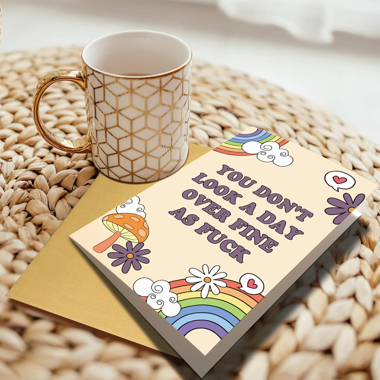 Chenive Funny Birthday Card for Her, Happy Birthday Card for Wife Girlfriend, Rainbows Bday Greeting Card for Friend Bestie, You Don'T Look a Day over Fine as F*Ck, 20.5Cm X 13.5Cm image number 4