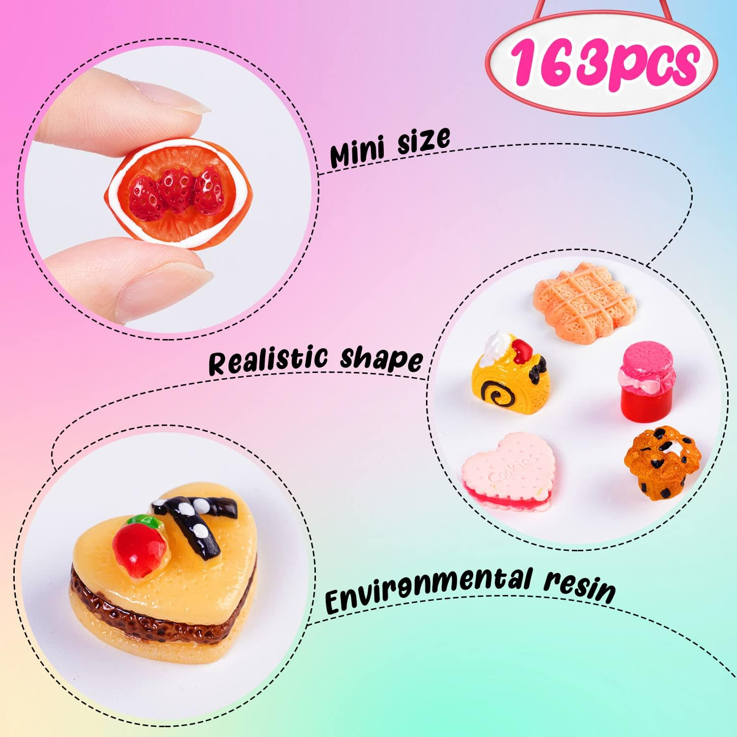 163 PCS Minitature Food Drink Bottles Toys, Mixed Resin Pretend Play Tiny Food Sets, Tableware Hamburg Cake Ice Cream Milk for Doll House Decoration Kitchen Cooking Game (1:12) image number 1