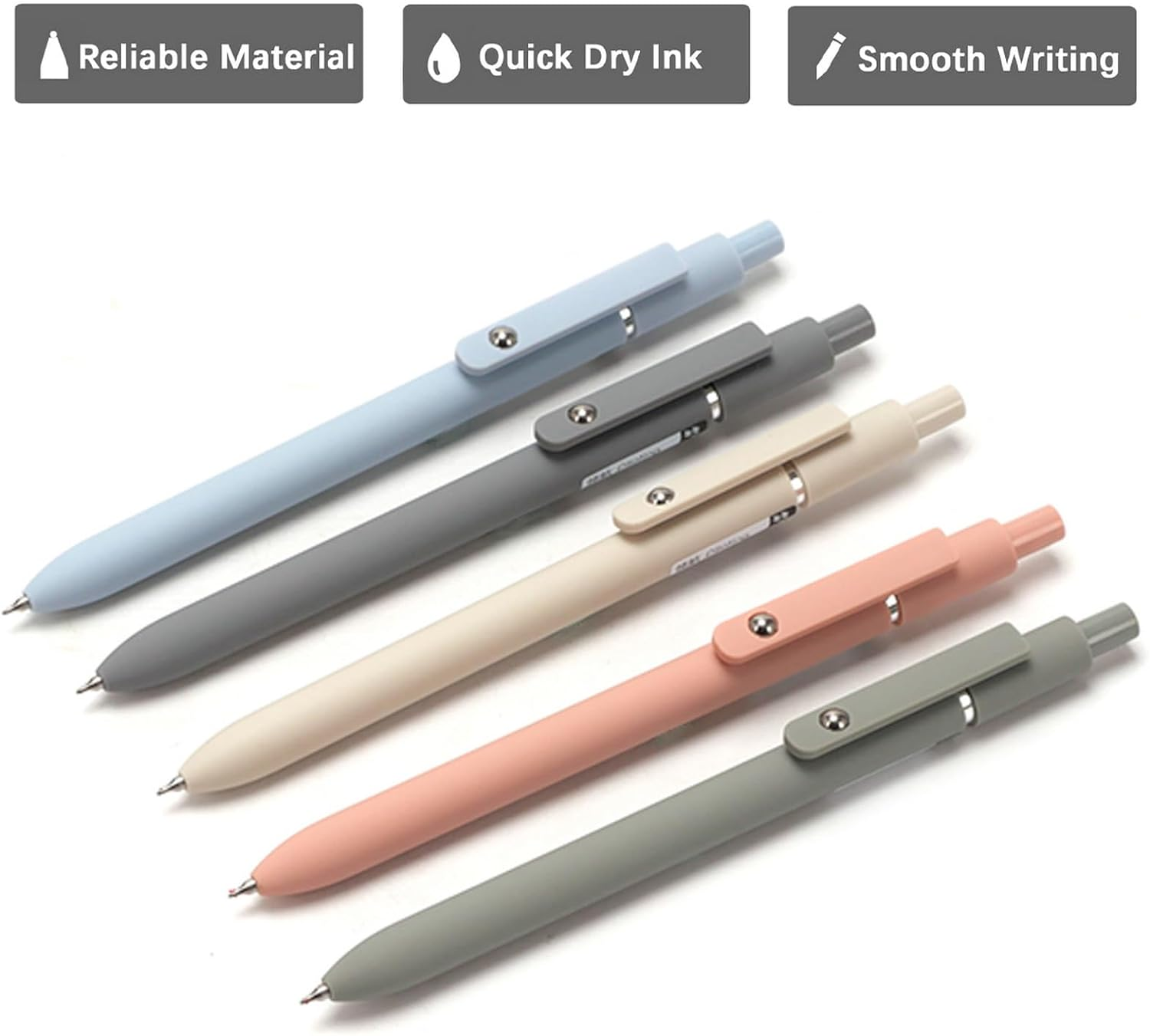 VOSO 5Pcs Retractable Gel Pens Quick Dry Ink Pens, Fine Point 0.5 Mm Cute Gel Ballpoint Pens, Black Ink Smooth Writing Comfortable Rolling Ball Gel Pens for School Office Home(Morandi)