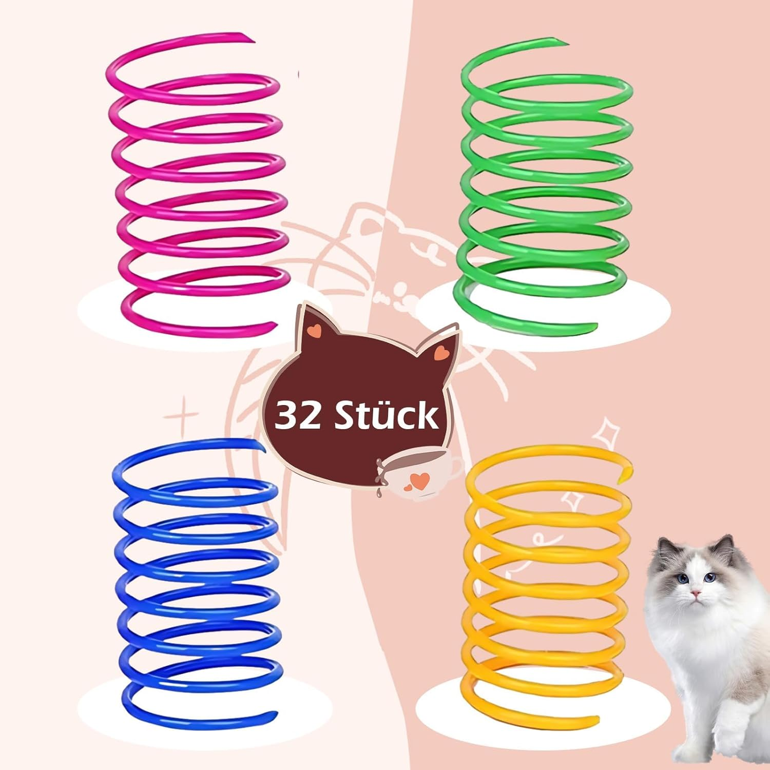 Pack of 32 Spiral Cat Toy Spirals, 4 Colours Cat Spirals Toy, Funny Cat Spiral Toy, Interactive Cat Spiral Cat Games, Cats Spiral Spring Relieves Boredom at Home image number 6