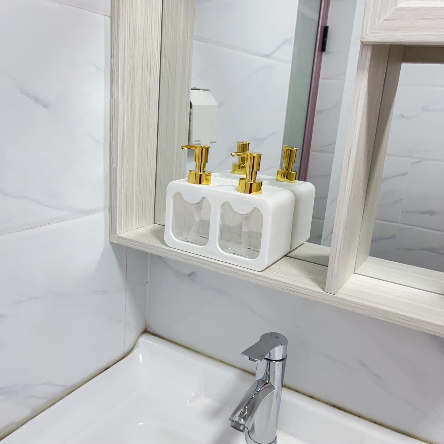 Dual Soap Dispenser,Liquid Hand and Dish Soap Dispenser and Spong Caddy with Brush Holder Countertop Organizer for Kitchen (White) image number 2