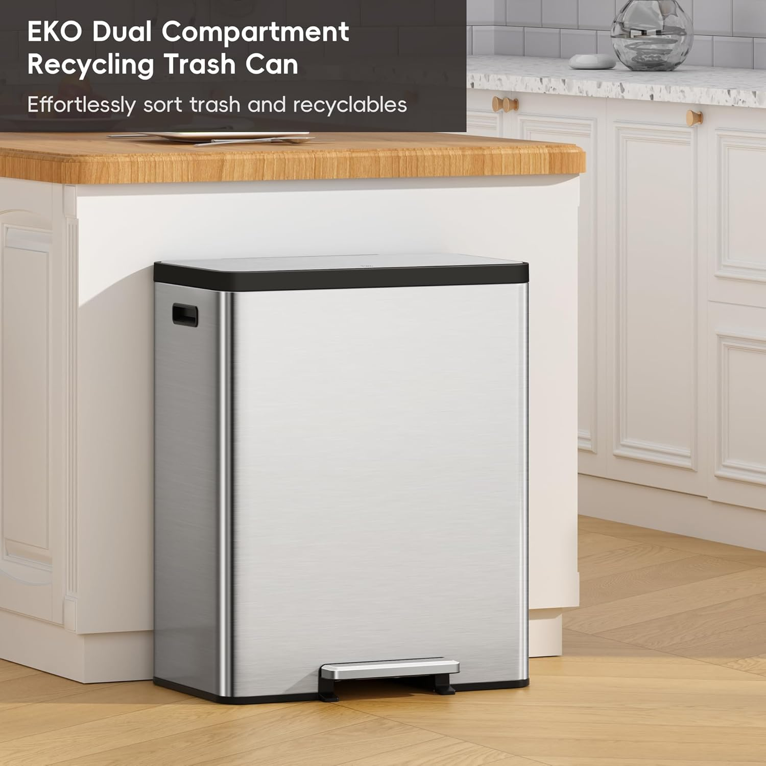 EKO Ecocasa II 36L+24L Dual Trash Bin with Recycle Bin, Stainless Steel Garbage Bin with Lid, Deodorizer Compartment, Odor-Proof and Fingerprint Resistant