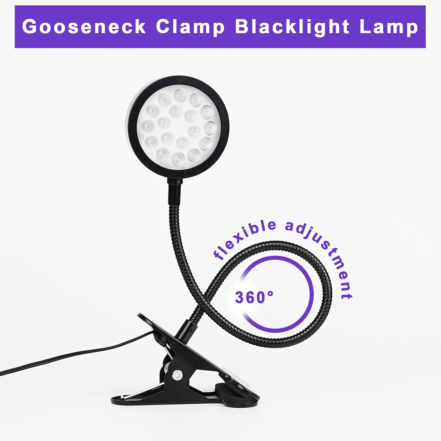 UV Black Light Curing Lamp - Gooseneck UV Light for Resin Curing, USB 1.5M 5W Black Lights with Clamp, Wavelength 395Nm, Bendable Blacklight with Clip Perfect for Nail Polish, UV Glue Curing image number 1