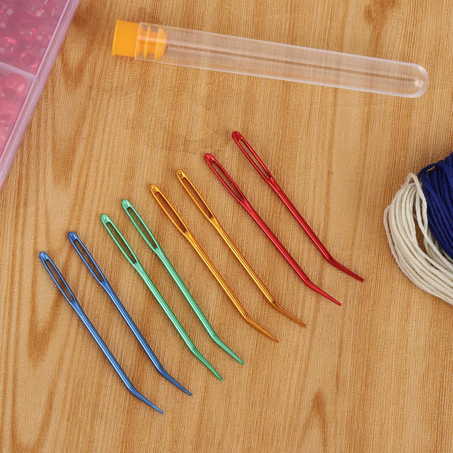 BTYMS 20Pcs Sewing Needles Tools Kit - 8 Curved Blunt Needles + 9 Multi-Size Hand Knitting Needles + 3 Small Stick Needles with Storage Bottle, Handmade Sewing and Mending Tools Set image number 2