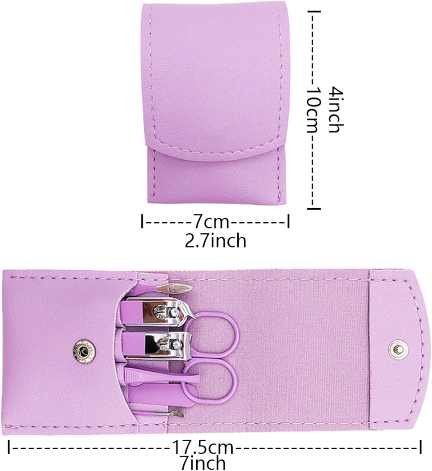 Nail Clipper Set, 7PCS Manicure Set Fingernail Clippers Kit Fashion Color Purple Stainless Steel Pedicure and Manicure Kit with Purple PU Leather Case image number 5
