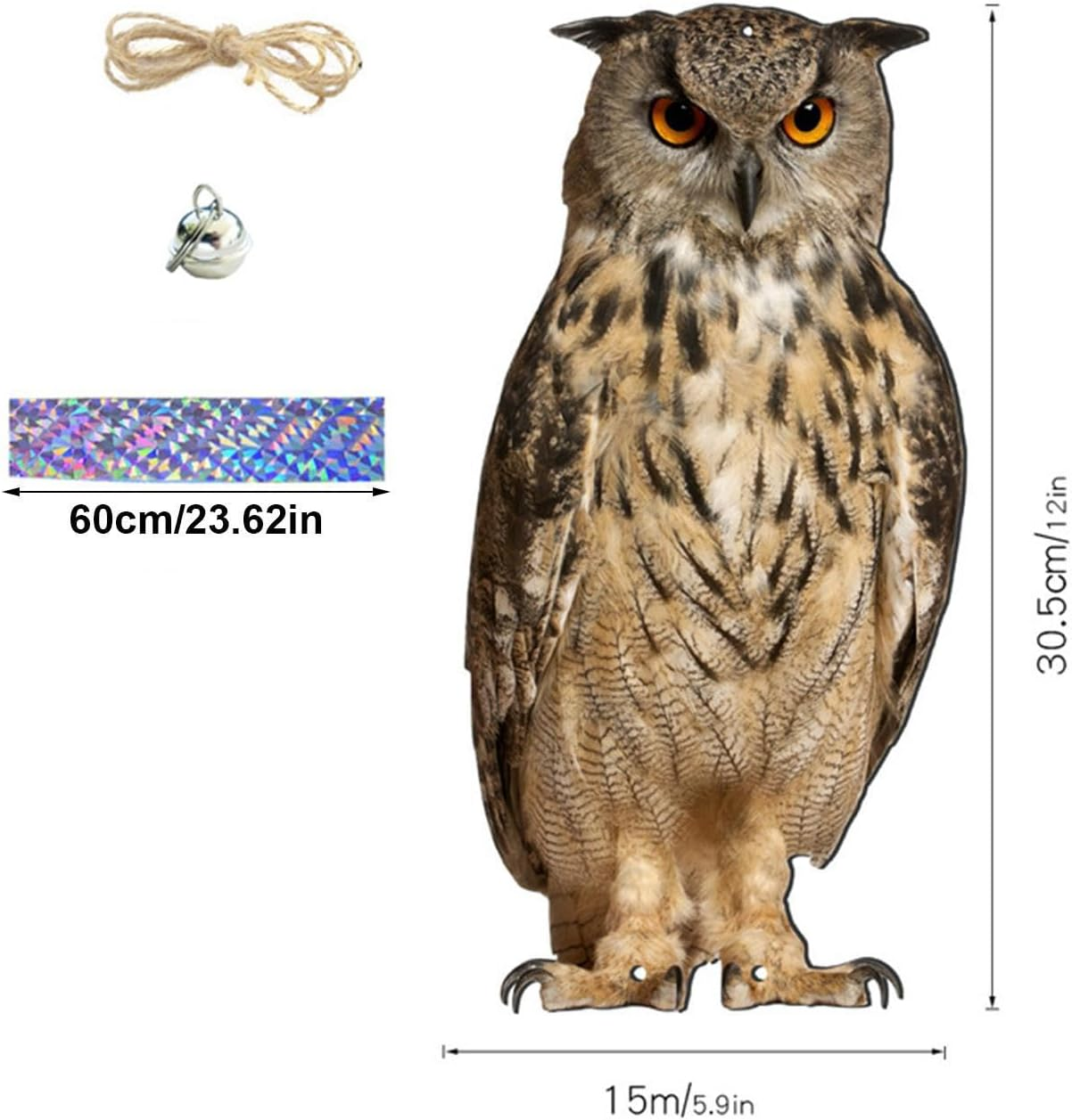 Fake Hawk, Pigeon Bird Scarers Kite for Trees Gardens, Bird Repellent1 Devices, Owl Decoy to Scare Birds Away, Garden Protector Decor Waterproof with Bell image number 4