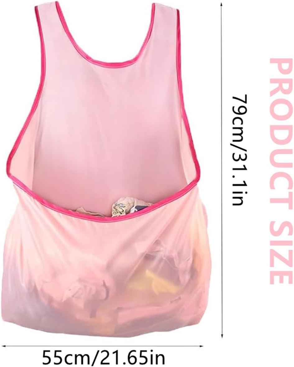 Laundry Apron with Bag, Unstooped Waterproof Laundry Apron with Large Pocket,For Drying Clothes, Sorting Dry Clothes(Pink) image number 6