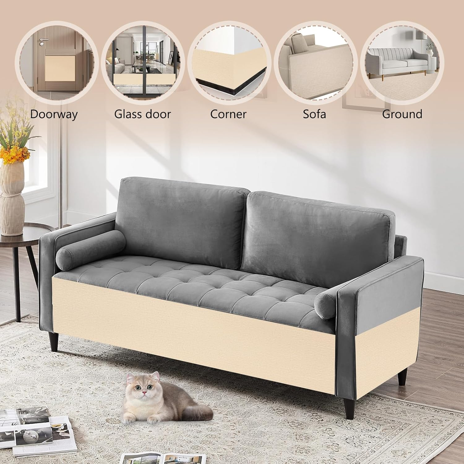 Scratching Mat, Self-Adhesive Cat Scratching Board, Scratching Mat, Self-Adhesive, Scratch-Resistant Sofa Scratching Mat, Cat, 30 X 100 Cm, DIY Scratching Board, Trimmable Protection image number 6