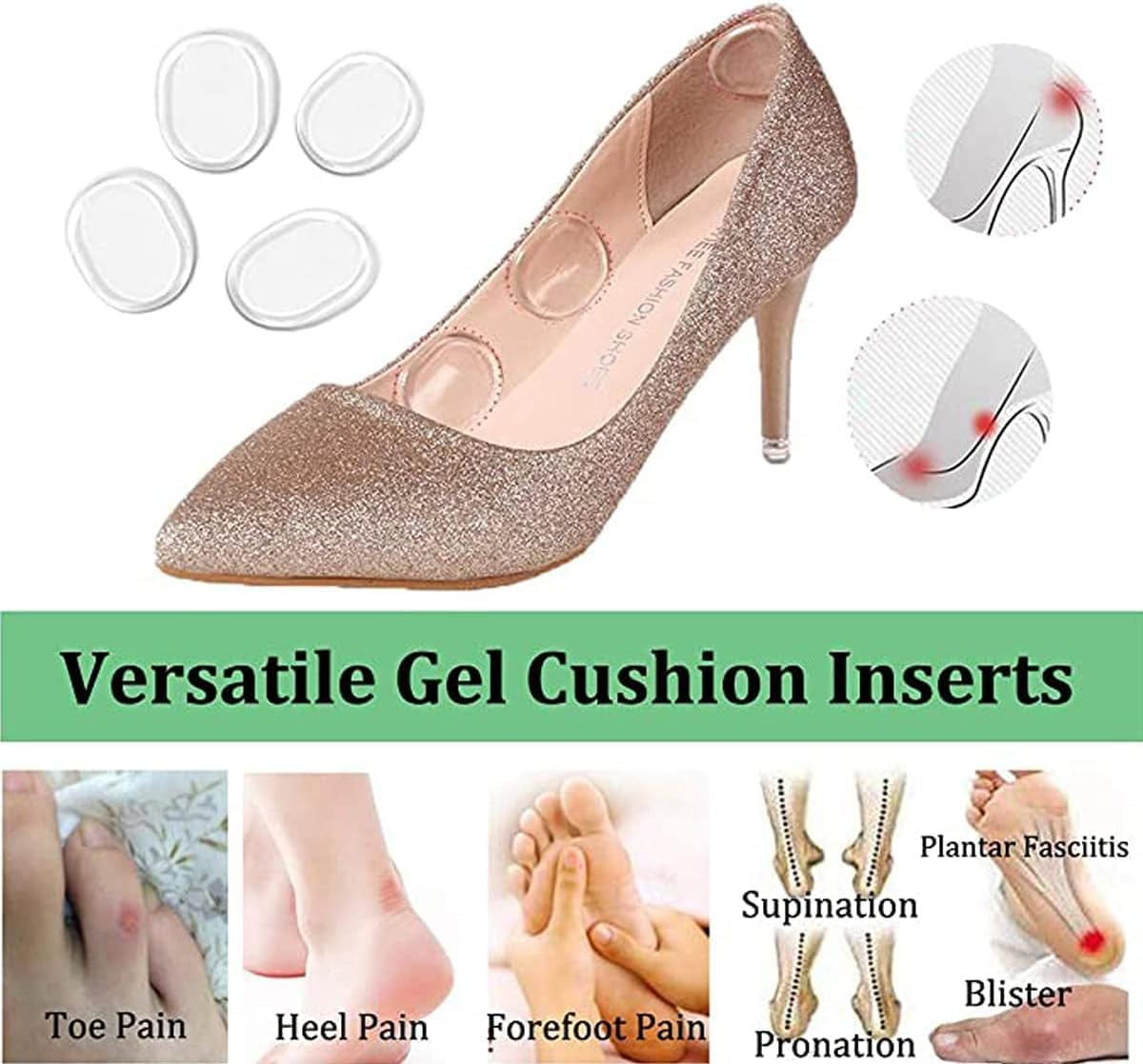 16 Pcs Self-Adhesive High Heel Insert,Clear Self-Adhesive High Heel Insert Gel Liner for Loose Shoes, Anti-Slip Heel Grip Protector to Prevent Blisters & Stop Heel Slip, Comfortable Gel Back Pads image number 1