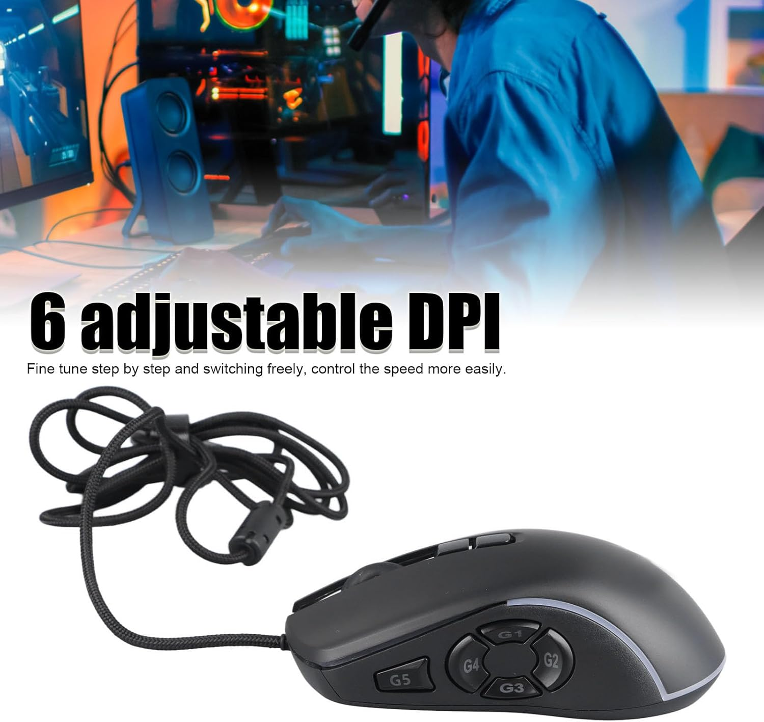 Wired Gaming Mouse, RGB Backlit, 6 Adjustable DPI, 10 Programmable Buttons, Corded Gamer Mouse for PC Computer and Laptop (1) image number 1
